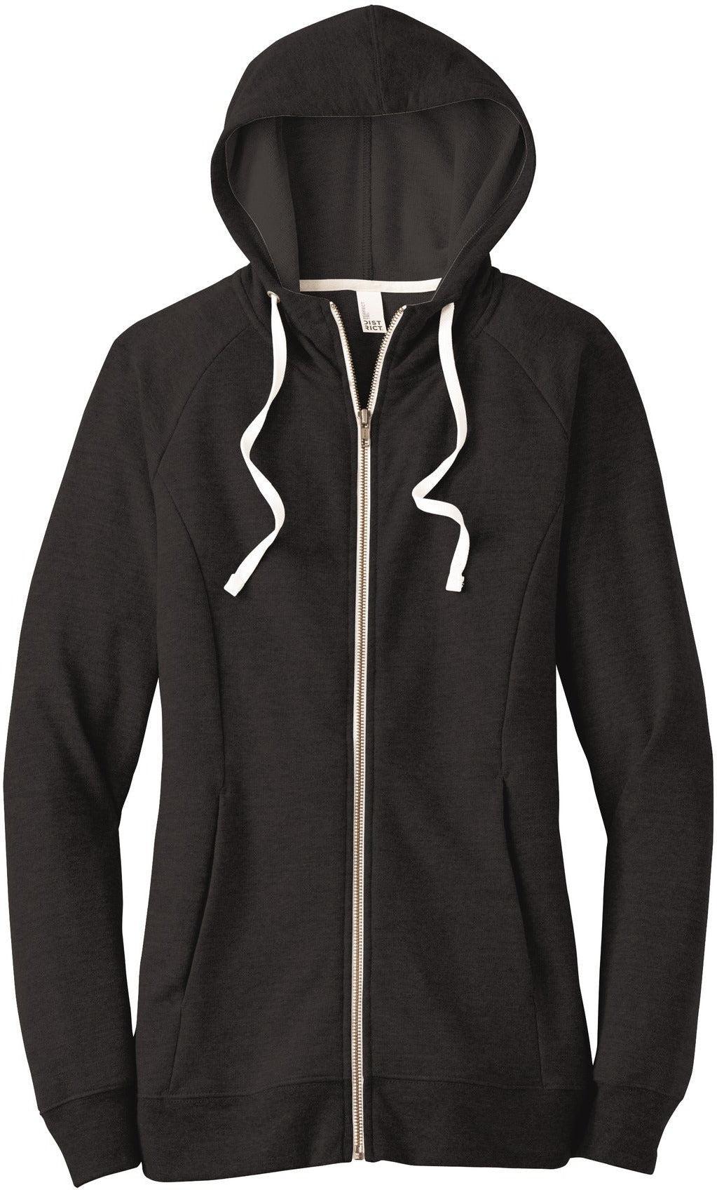 No-Logo CLOSEOUT - District Ladies Perfect Tri French Terry Full-Zip Hoodie-Full Zips-District-Black-XS-Thread Logic