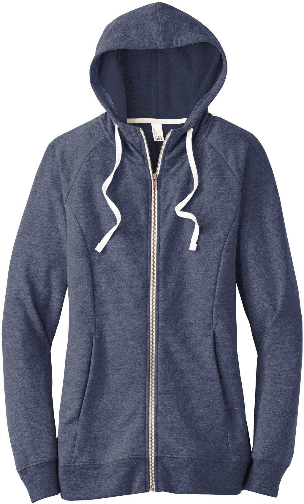 No-Logo CLOSEOUT - District Ladies Perfect Tri French Terry Full-Zip Hoodie-Full Zips-District-New Navy-XS-Thread Logic