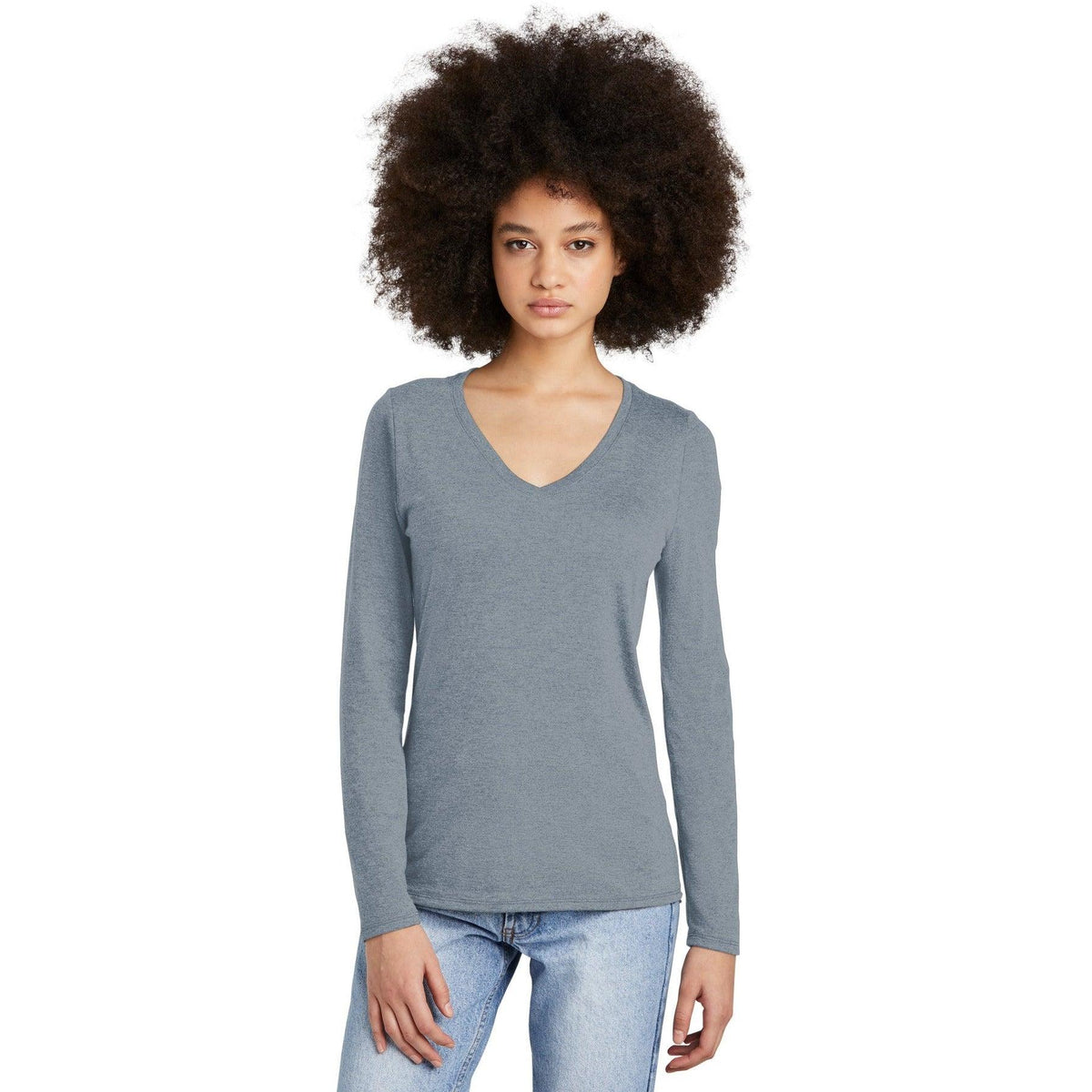 no-logo District Ladies Perfect Tri Long Sleeve V-Neck Tee-Regular-District-Thread Logic