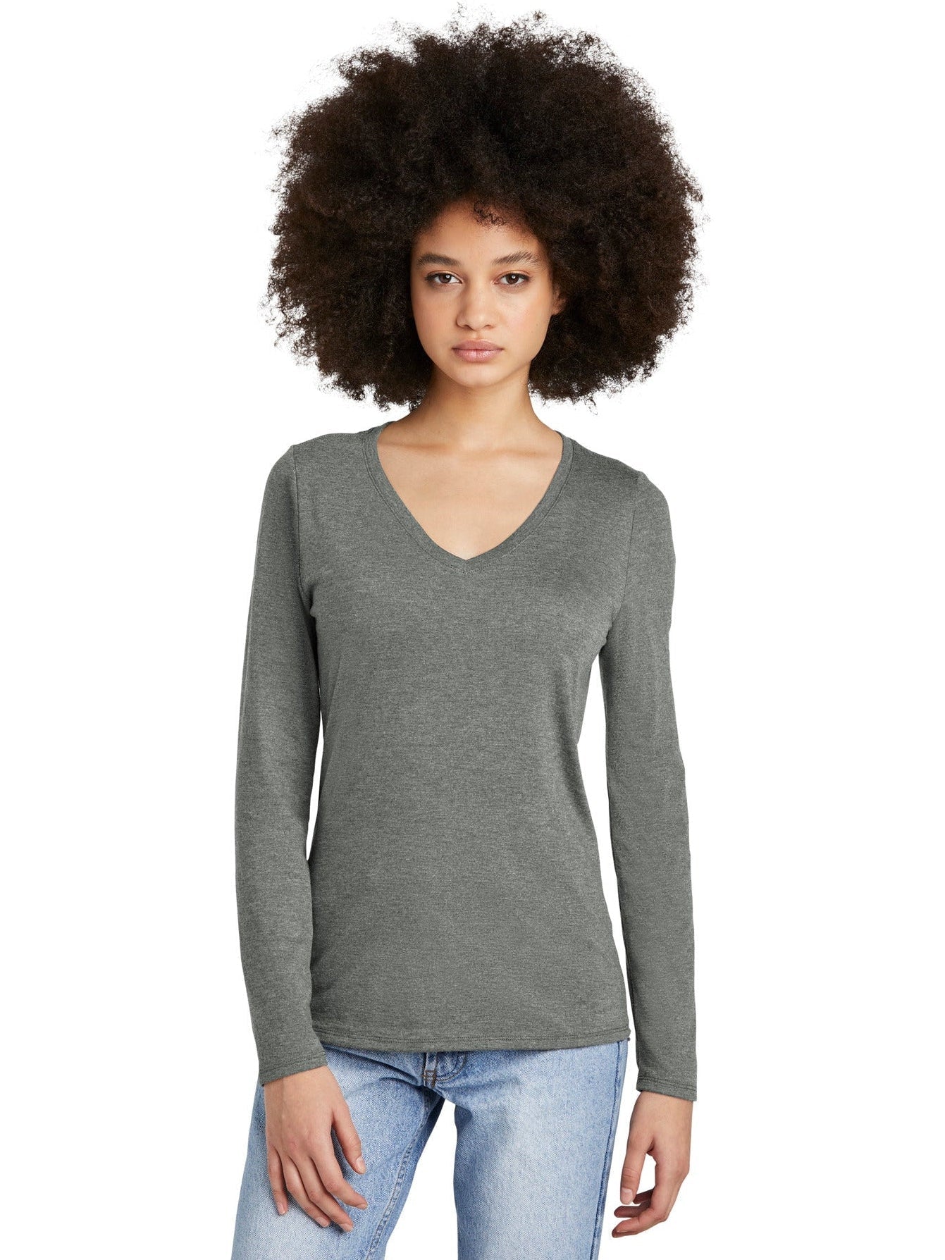 no-logo District Ladies Perfect Tri Long Sleeve V-Neck Tee-Regular-District-Thread Logic