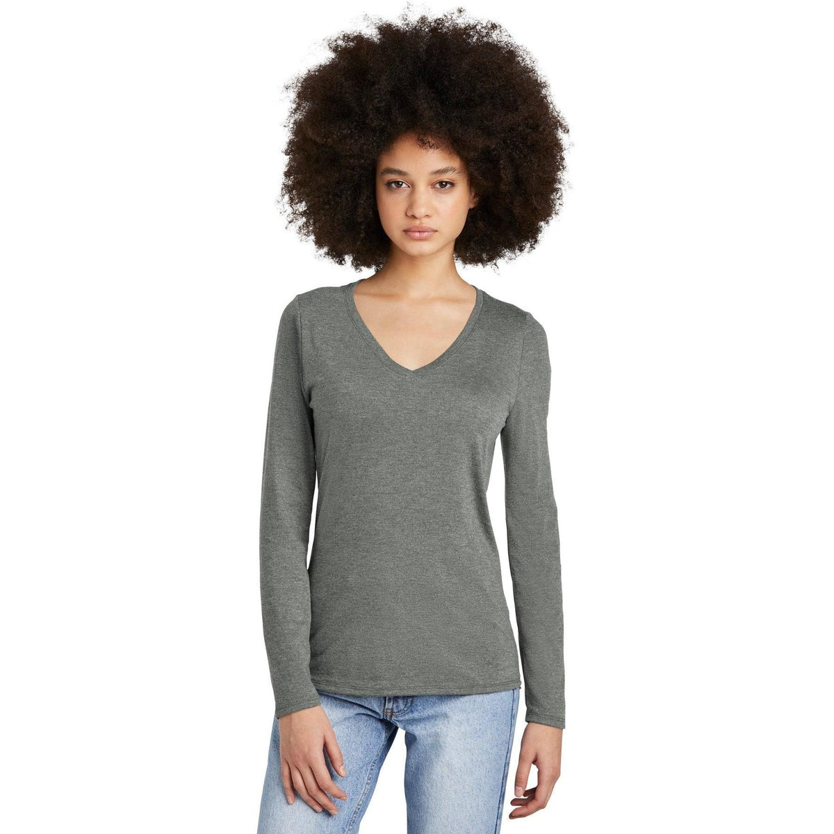 no-logo District Ladies Perfect Tri Long Sleeve V-Neck Tee-Regular-District-Thread Logic