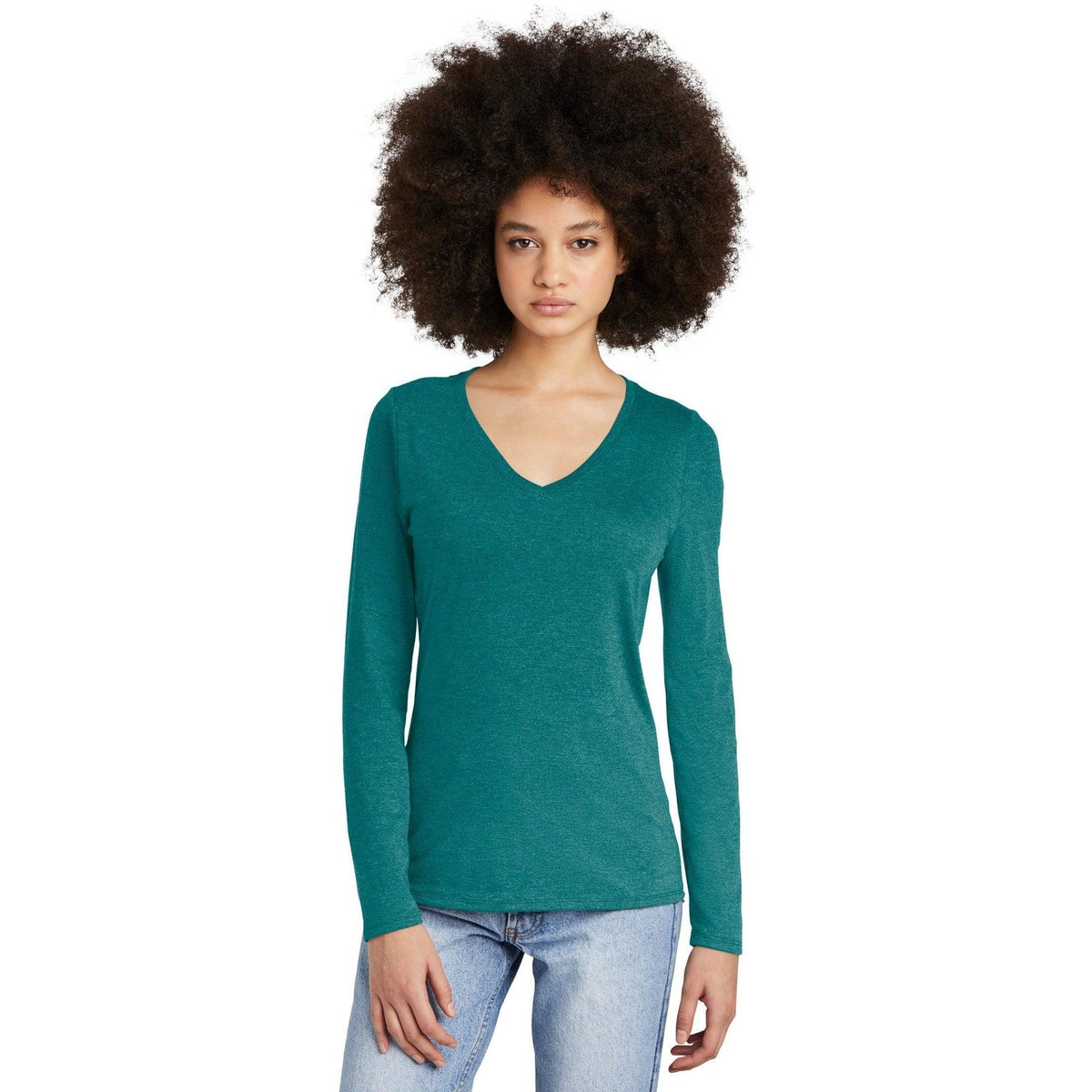no-logo District Ladies Perfect Tri Long Sleeve V-Neck Tee-Regular-District-Thread Logic