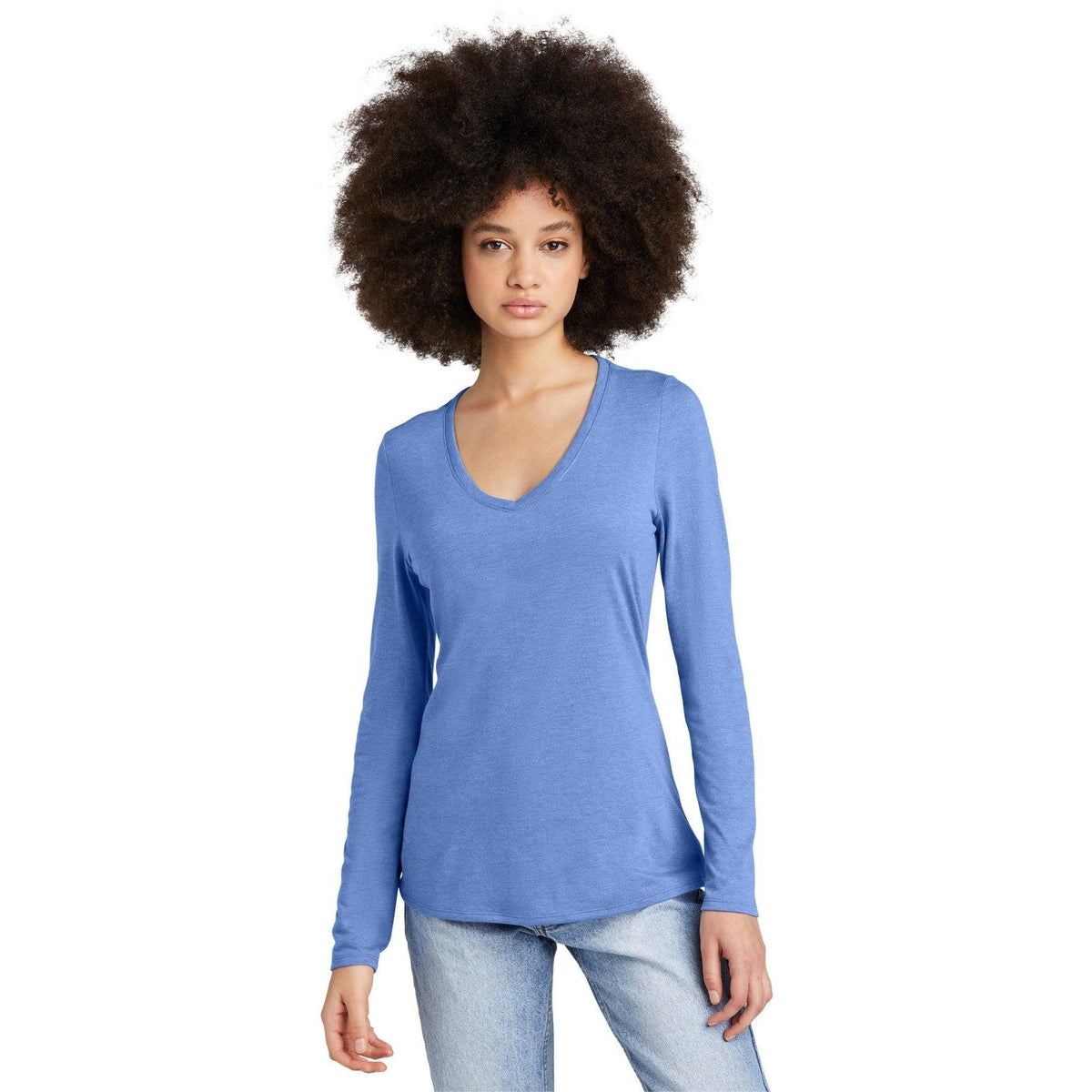 no-logo District Ladies Perfect Tri Long Sleeve V-Neck Tee-Regular-District-Thread Logic