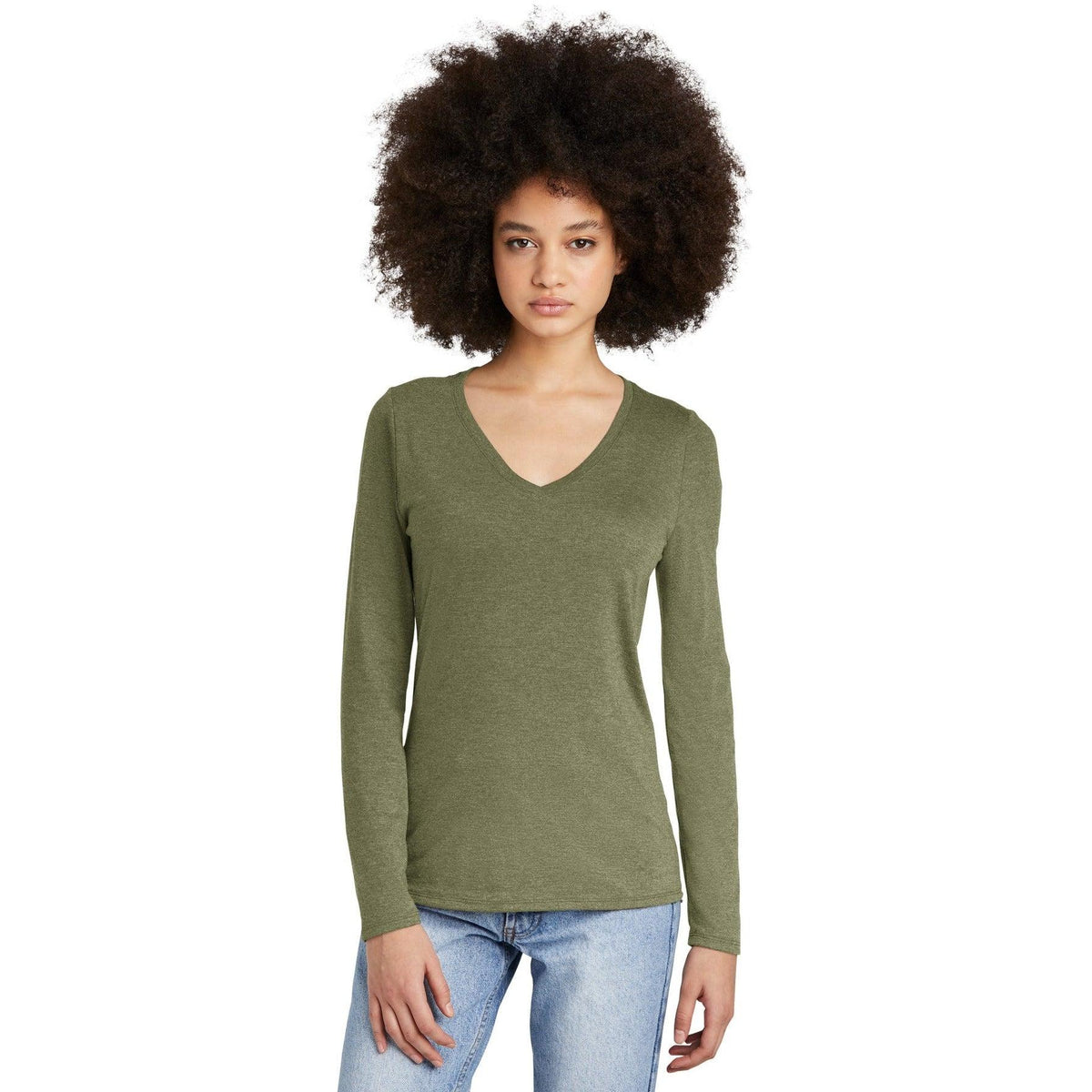 no-logo District Ladies Perfect Tri Long Sleeve V-Neck Tee-Regular-District-Thread Logic