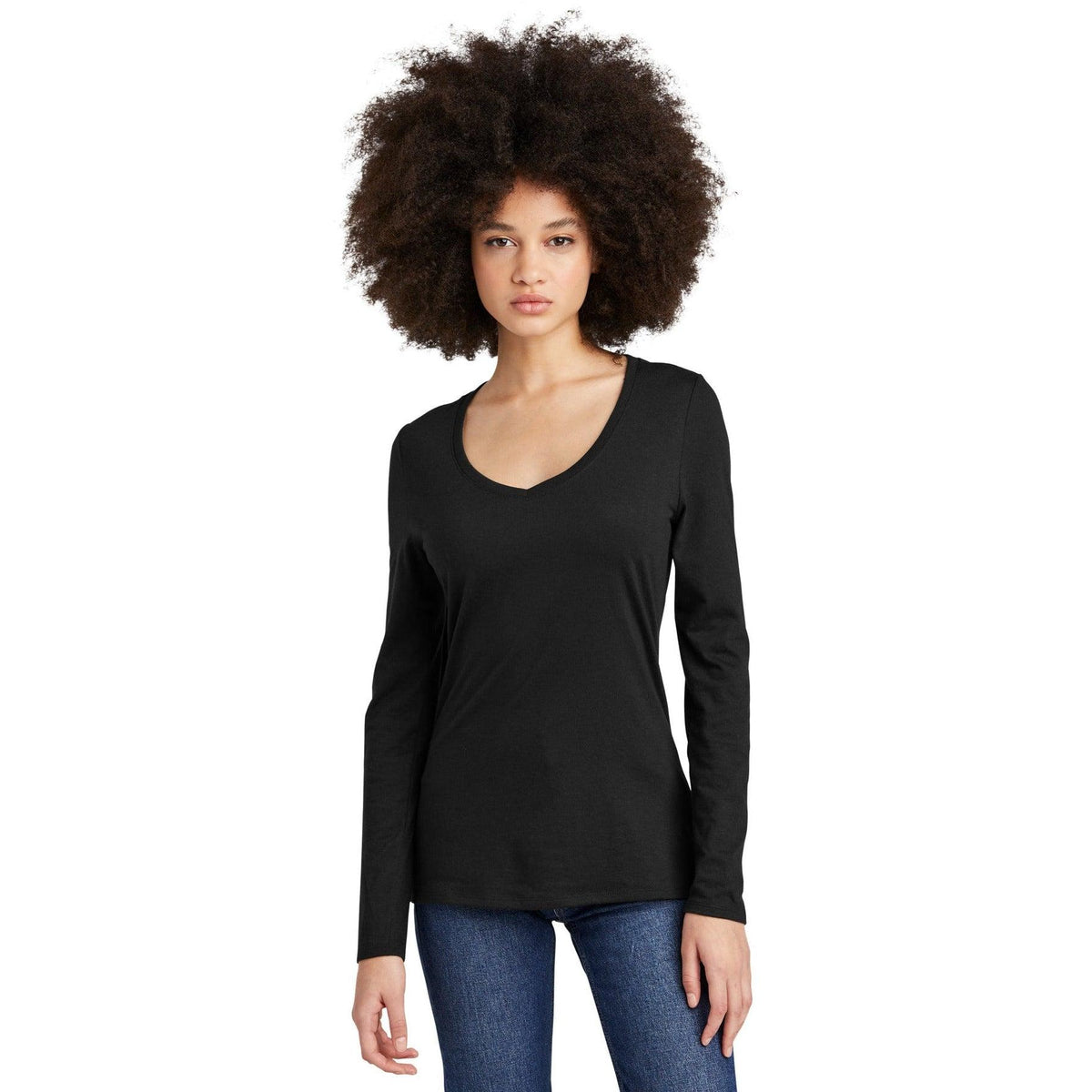 no-logo District Ladies Perfect Tri Long Sleeve V-Neck Tee-Regular-District-Thread Logic