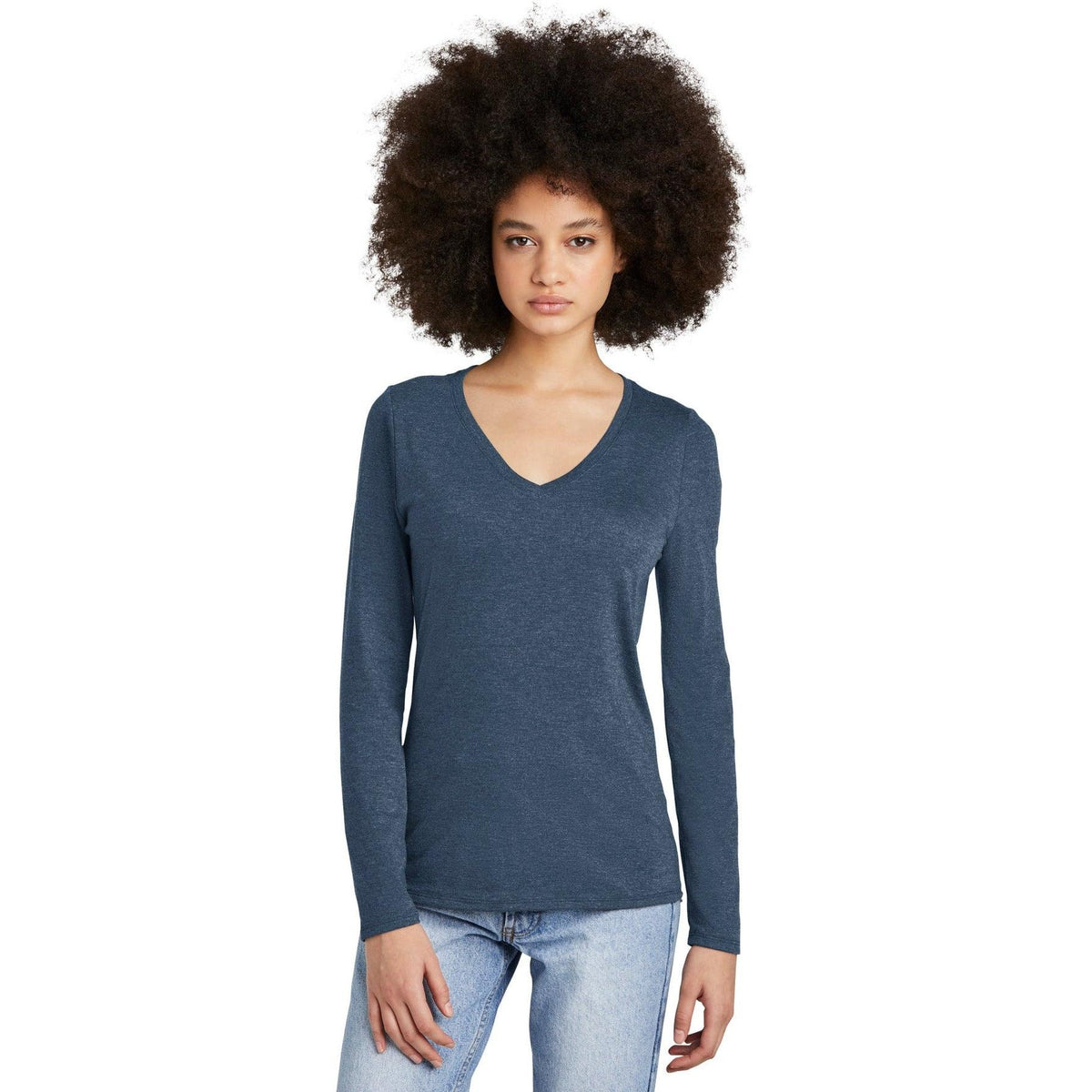no-logo District Ladies Perfect Tri Long Sleeve V-Neck Tee-Regular-District-Thread Logic