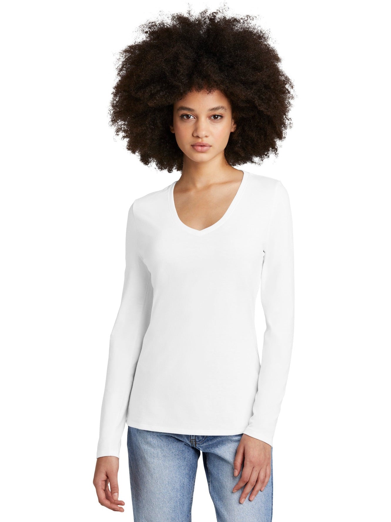 no-logo District Ladies Perfect Tri Long Sleeve V-Neck Tee-Regular-District-Thread Logic