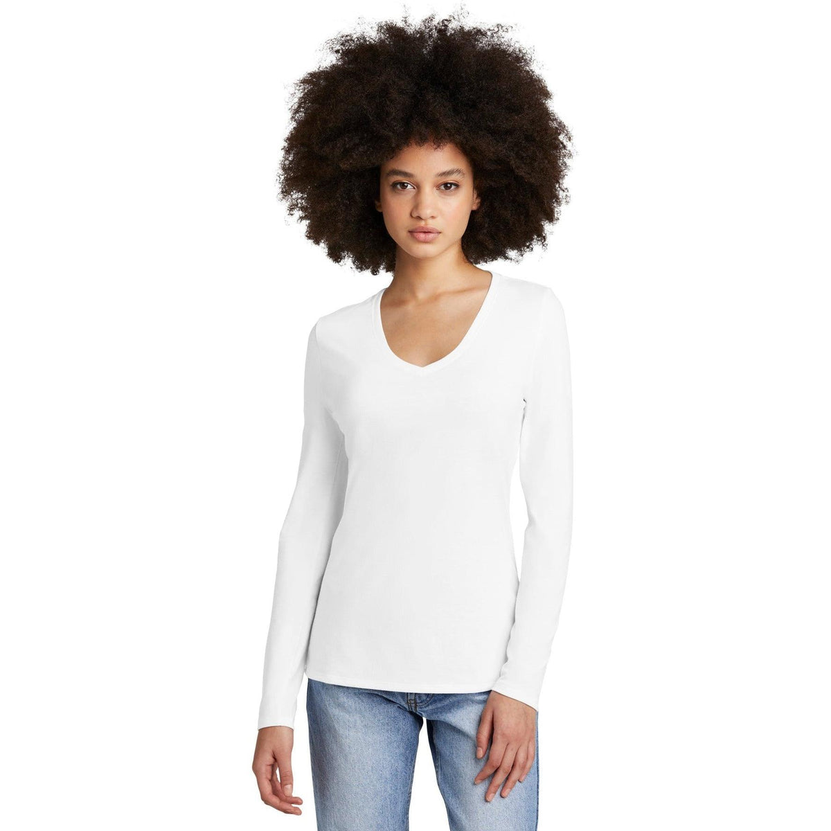 no-logo District Ladies Perfect Tri Long Sleeve V-Neck Tee-Regular-District-Thread Logic