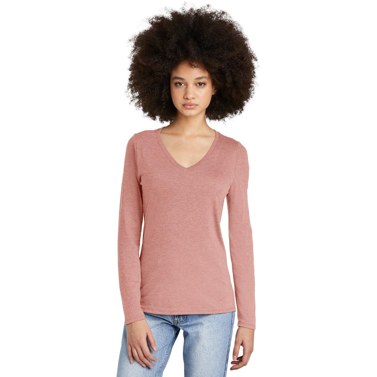 no-logo District Ladies Perfect Tri Long Sleeve V-Neck Tee-Regular-District-Thread Logic