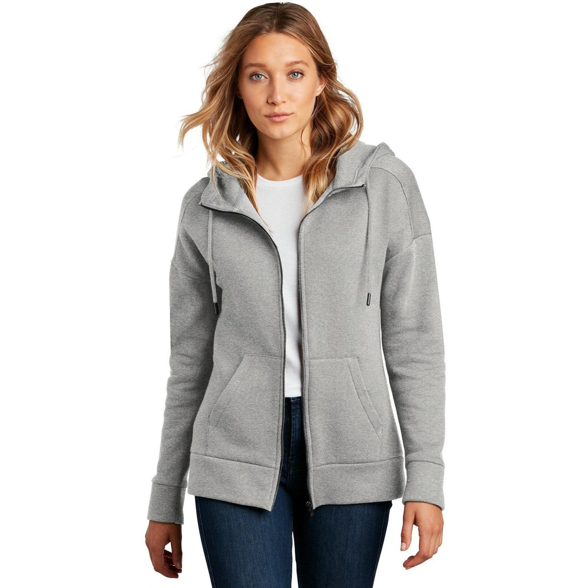 no-logo District Ladies Perfect Weight Fleece Drop Shoulder Full-Zip Hoodie-Regular-District-Thread Logic
