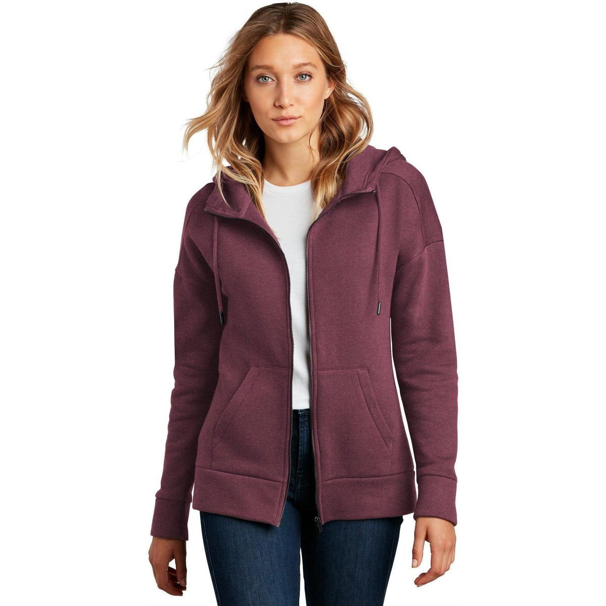 no-logo District Ladies Perfect Weight Fleece Drop Shoulder Full-Zip Hoodie-Regular-District-Thread Logic