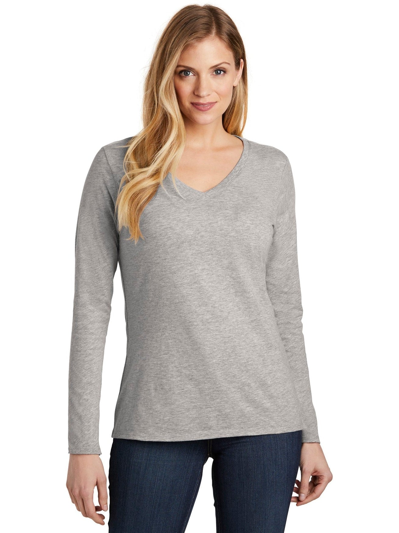 no-logo District Ladies Very Important Tee Long Sleeve V-Neck-Regular-District-Thread Logic