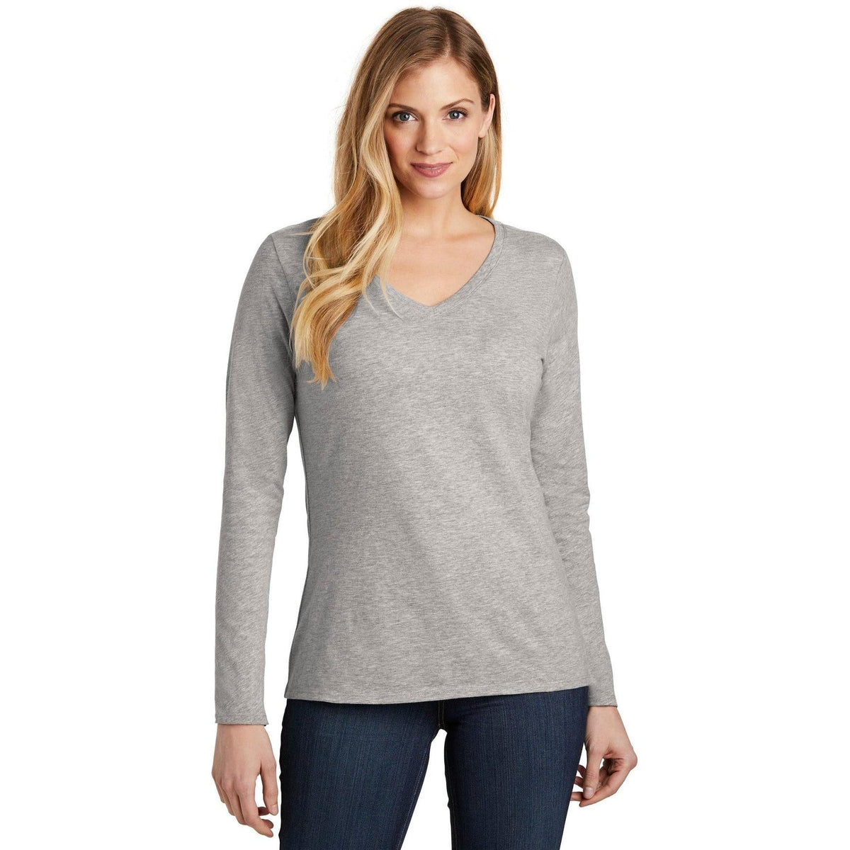 no-logo District Ladies Very Important Tee Long Sleeve V-Neck-Regular-District-Thread Logic