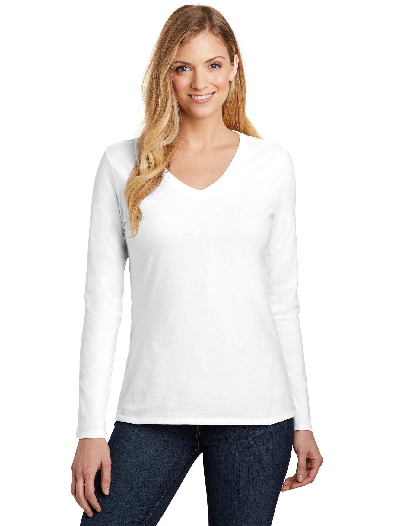 no-logo District Ladies Very Important Tee Long Sleeve V-Neck-Regular-District-Thread Logic