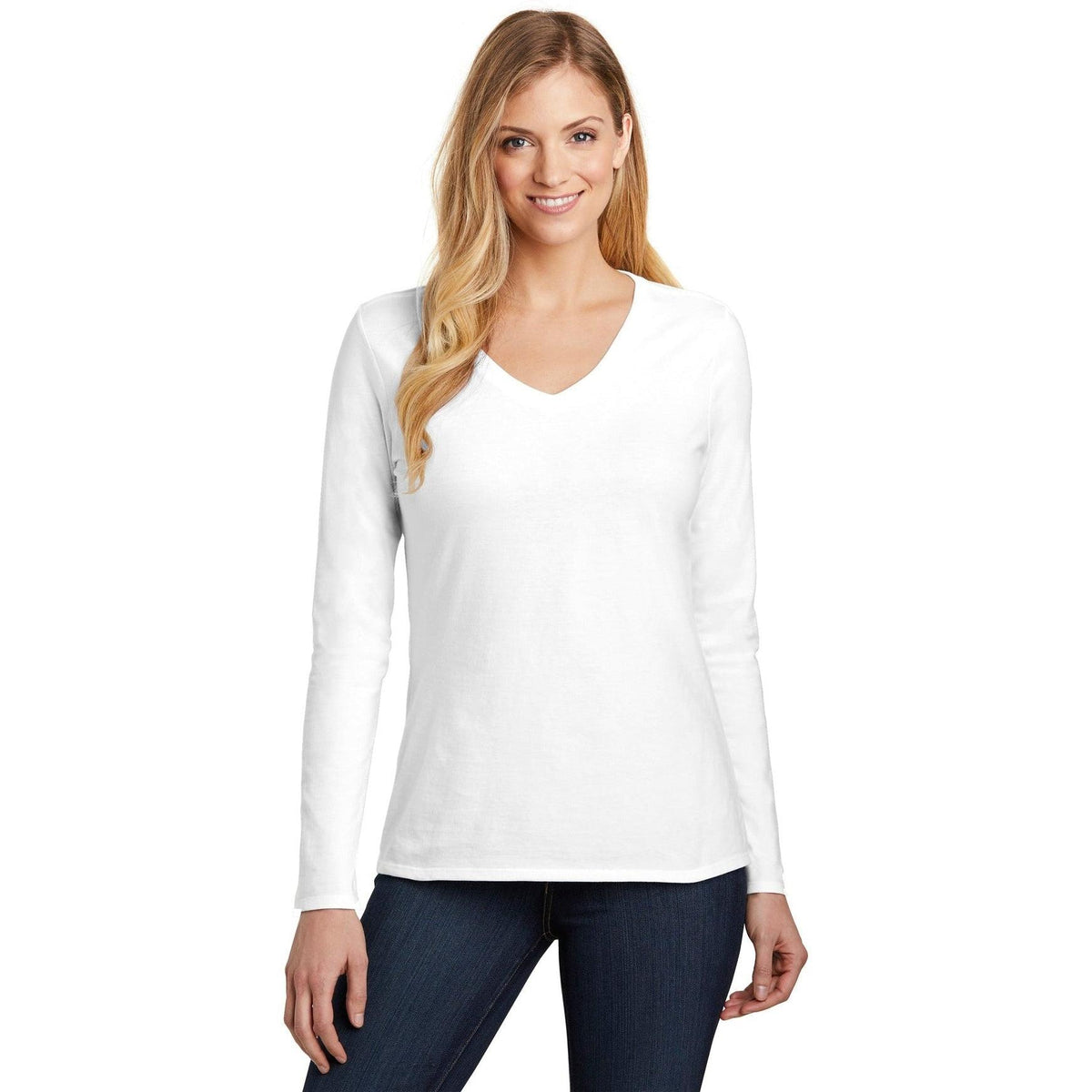 no-logo District Ladies Very Important Tee Long Sleeve V-Neck-Regular-District-Thread Logic