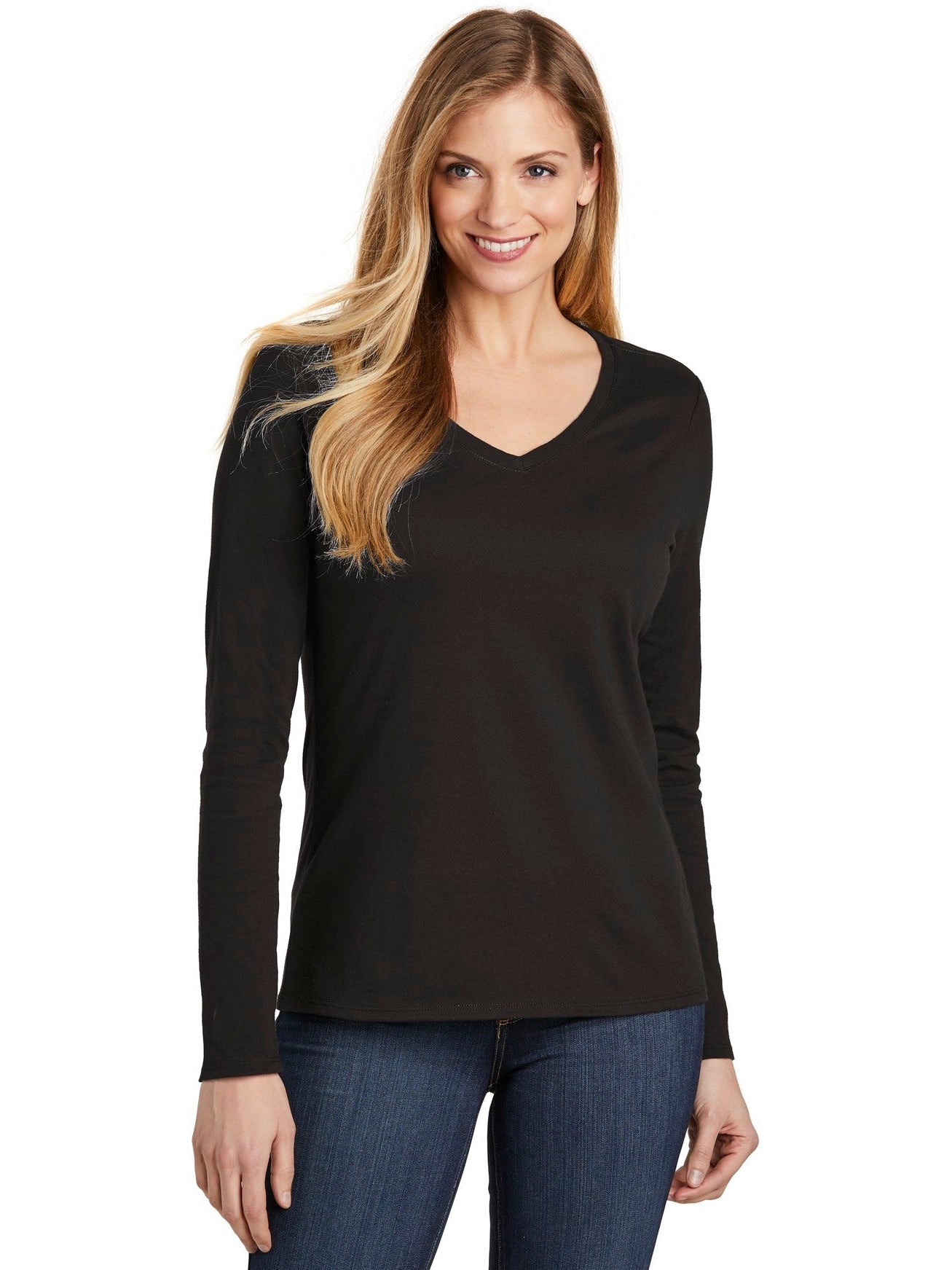 no-logo District Ladies Very Important Tee Long Sleeve V-Neck-Regular-District-Thread Logic