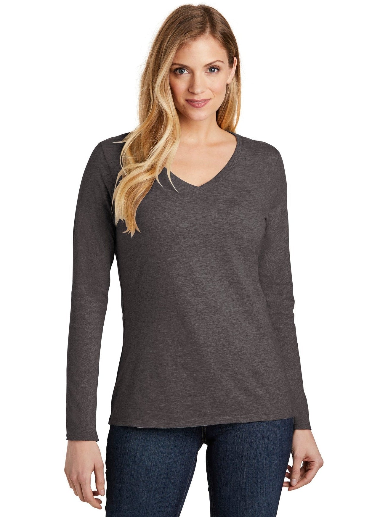 no-logo District Ladies Very Important Tee Long Sleeve V-Neck-Regular-District-Thread Logic