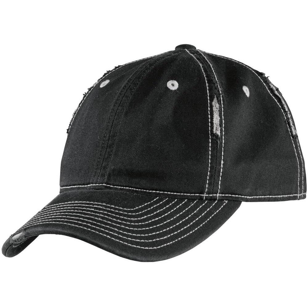 no-logo CLOSEOUT - District Rip and Distressed Cap-Headwear-District-Black/Chrome-OSFA-Thread Logic