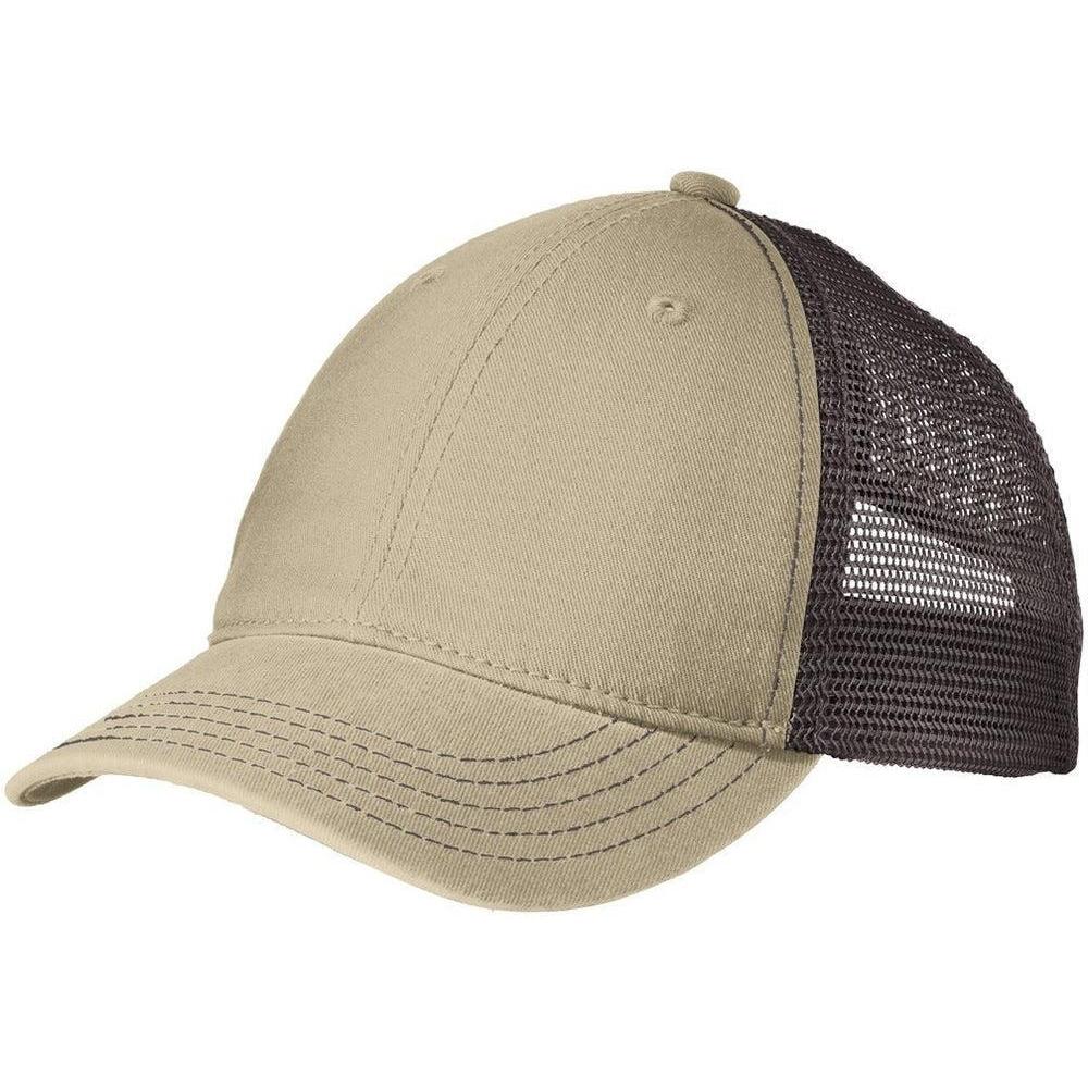 no-logo District Super Soft Mesh Back Cap-Headwear-District-Khaki/Chocolate Brown-OSFA-Thread Logic