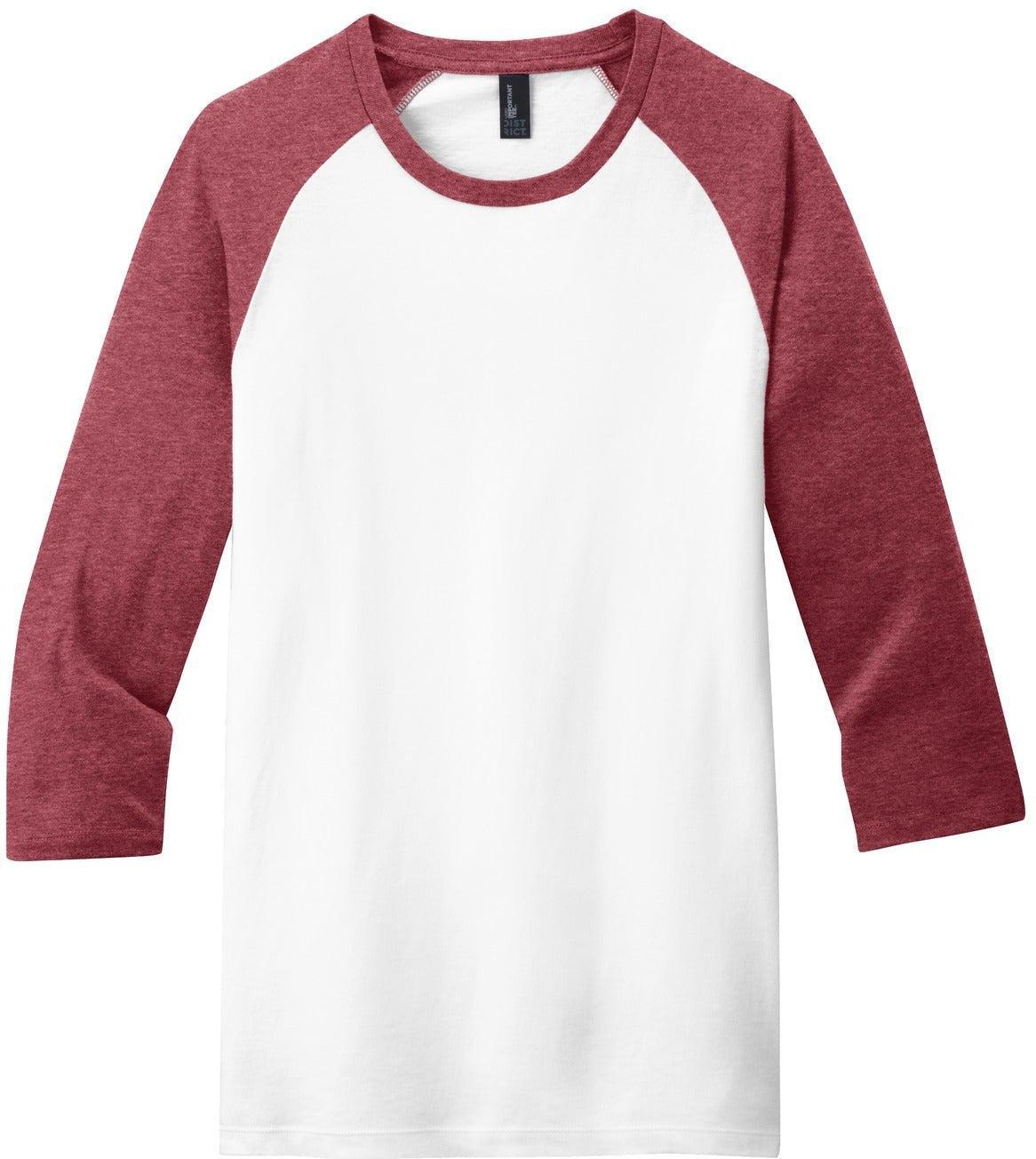 No-Logo CLOSEOUT - District Very Important Tee 3/4-Sleeve Raglan-Active-District-Heathered Red/White-S-Thread Logic