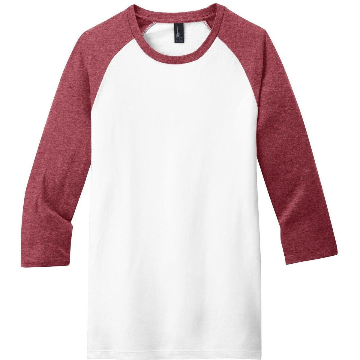 no-logo CLOSEOUT - District Very Important Tee 3/4-Sleeve Raglan-Active-District-Heathered Red/White-S-Thread Logic