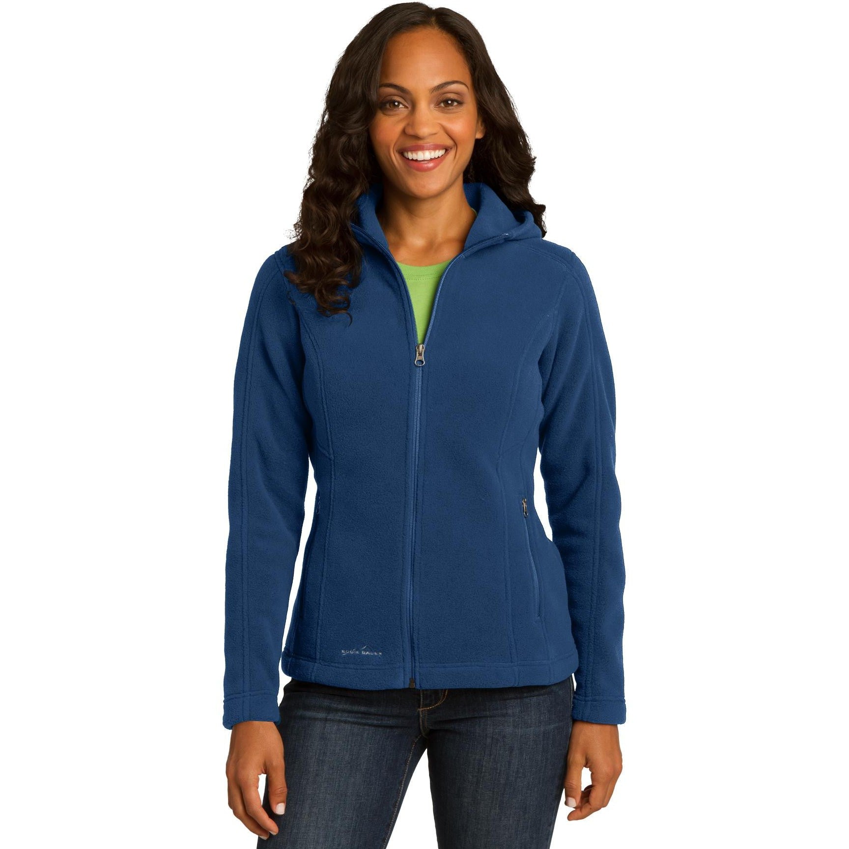 no-logo CLOSEOUT - Eddie Bauer Ladies Hooded Full-Zip Fleece Jacket-Eddie Bauer-Deep Sea Blue-L-Thread Logic