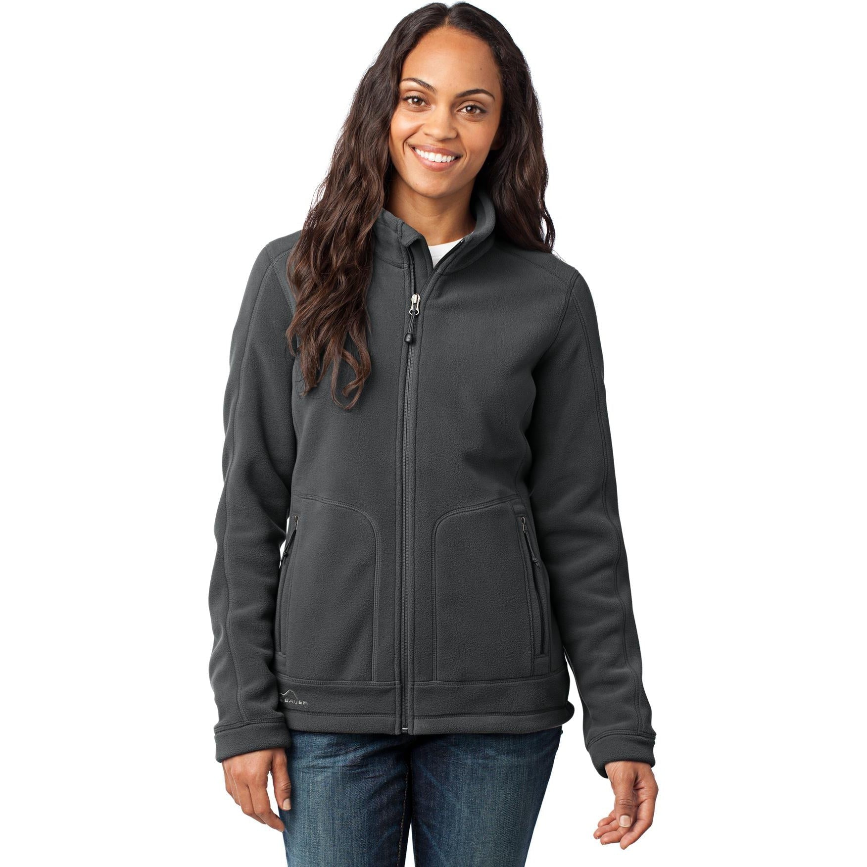 no-logo CLOSEOUT - Eddie Bauer Ladies Wind-Resistant Full-Zip Fleece Jacket-Eddie Bauer-Iron Gate-M-Thread Logic