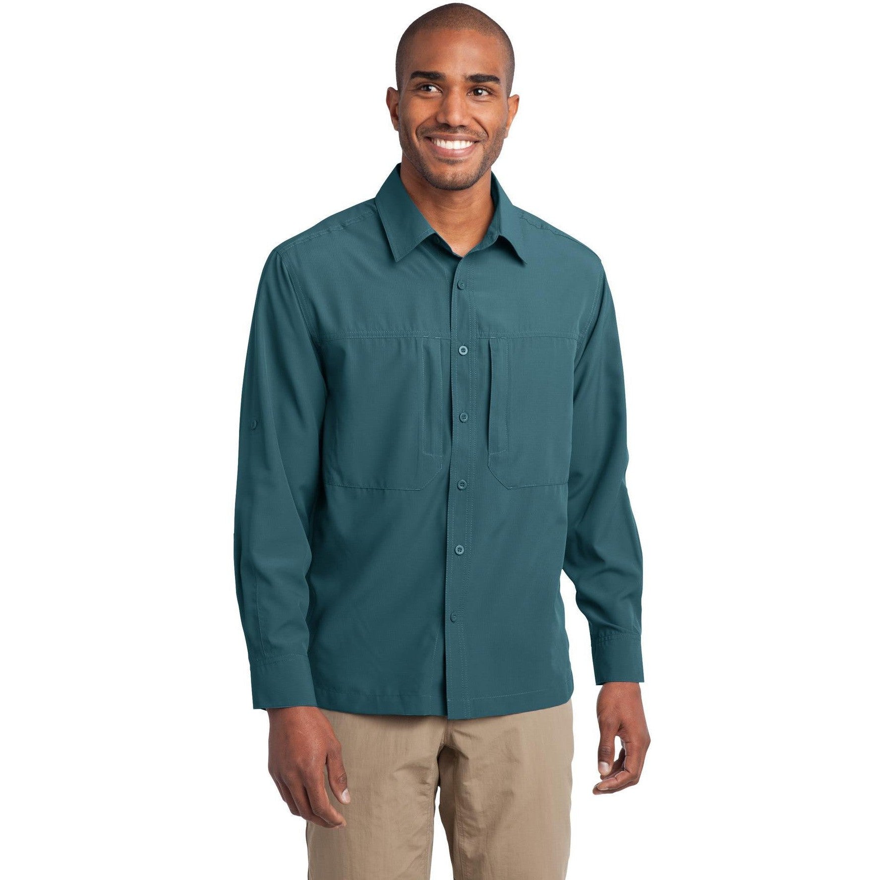no-logo CLOSEOUT - Eddie Bauer Long Sleeve Performance Travel Shirt-Eddie Bauer-Gulf Teal-M-Thread Logic