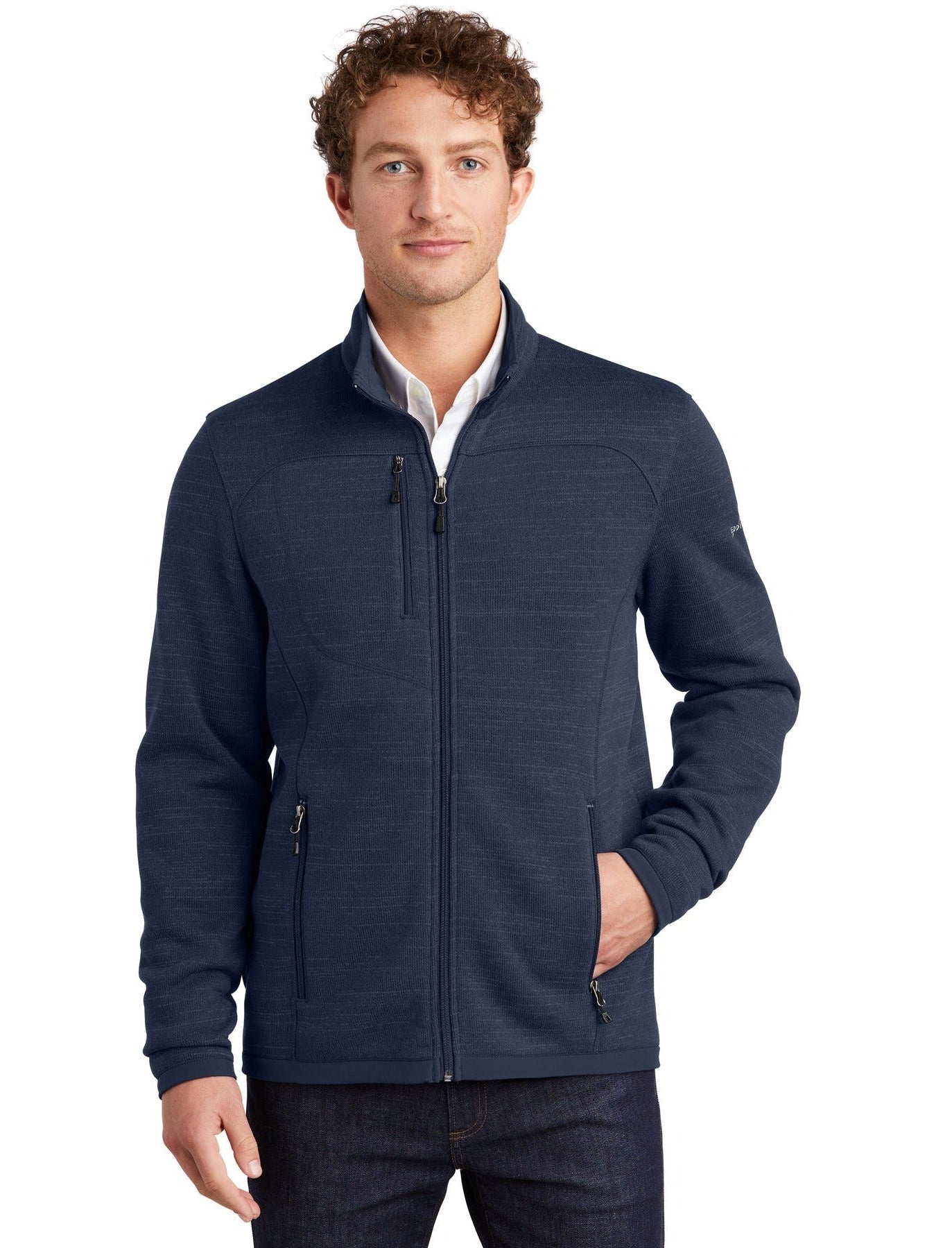 no-logo Eddie Bauer Sweater Fleece Full Zip-Regular-Eddie Bauer-River Blue Navy Heather-S-Thread Logic