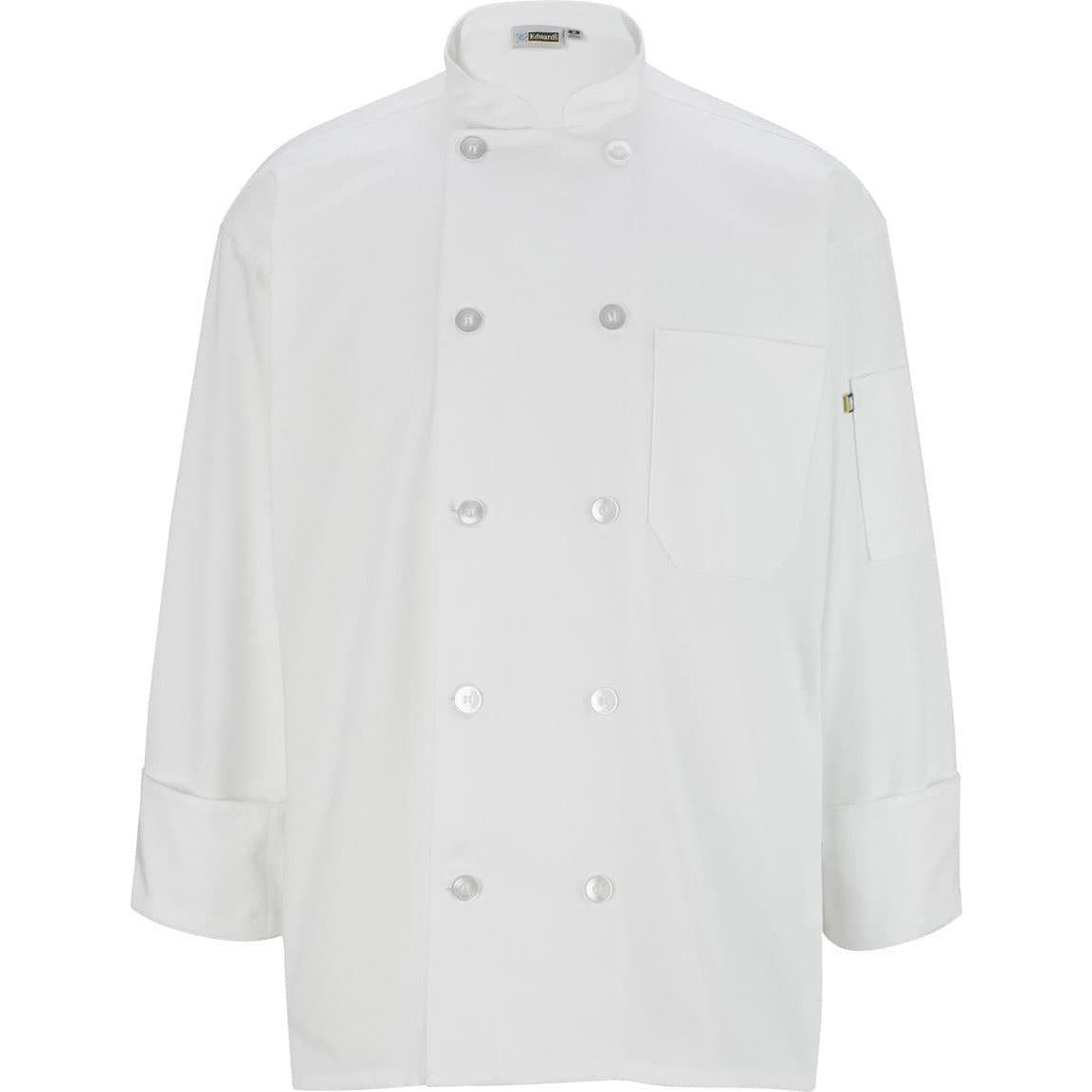 no-logo Edwards 10 Button Long Sleeve Chef Coat-Men's Chef Coats-Edwards-White-XS-Thread Logic