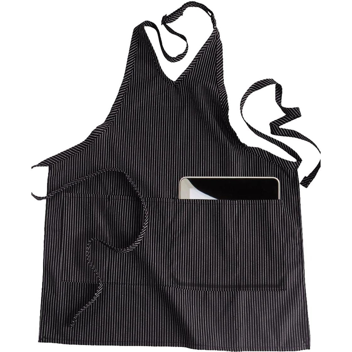 no-logo Edwards 2 Pocket V Neck Bib Apron-APRONS-Edwards-Black Stripe-1 Size-Thread Logic