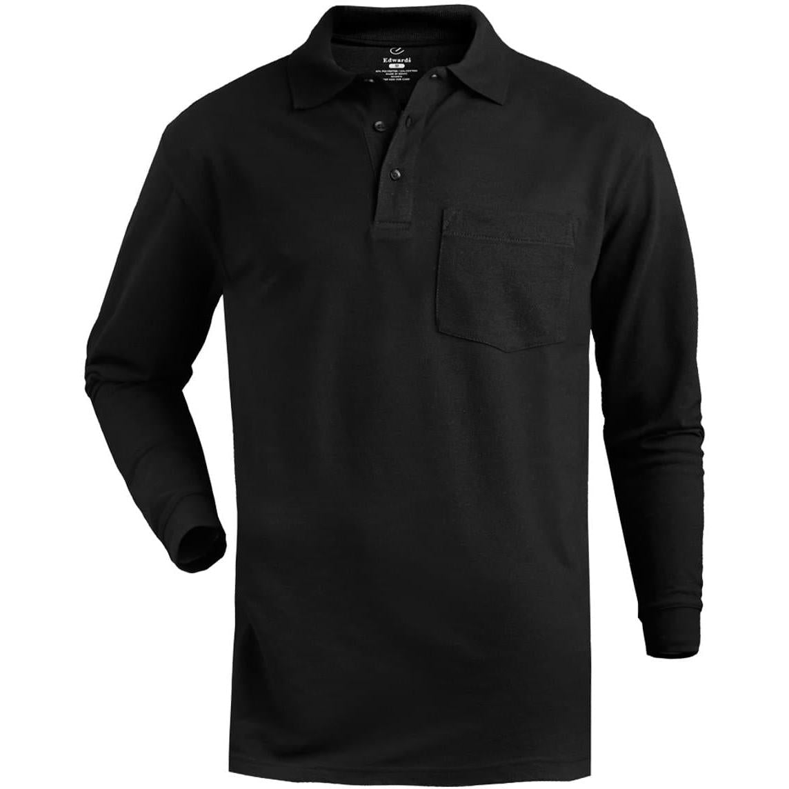 no-logo Edwards Blended Pique Long Sleeve Polo With Pocket