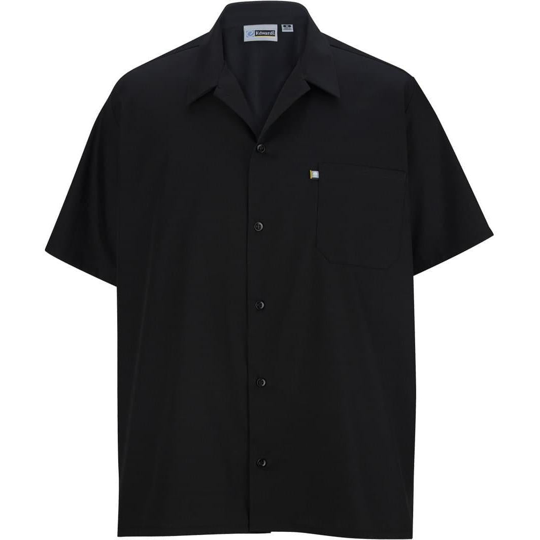 no-logo Edwards Button Front Short Sleeve Cook Shirt with Mesh-Men's Dress Workwear-Edwards-Black-XS-Thread Logic