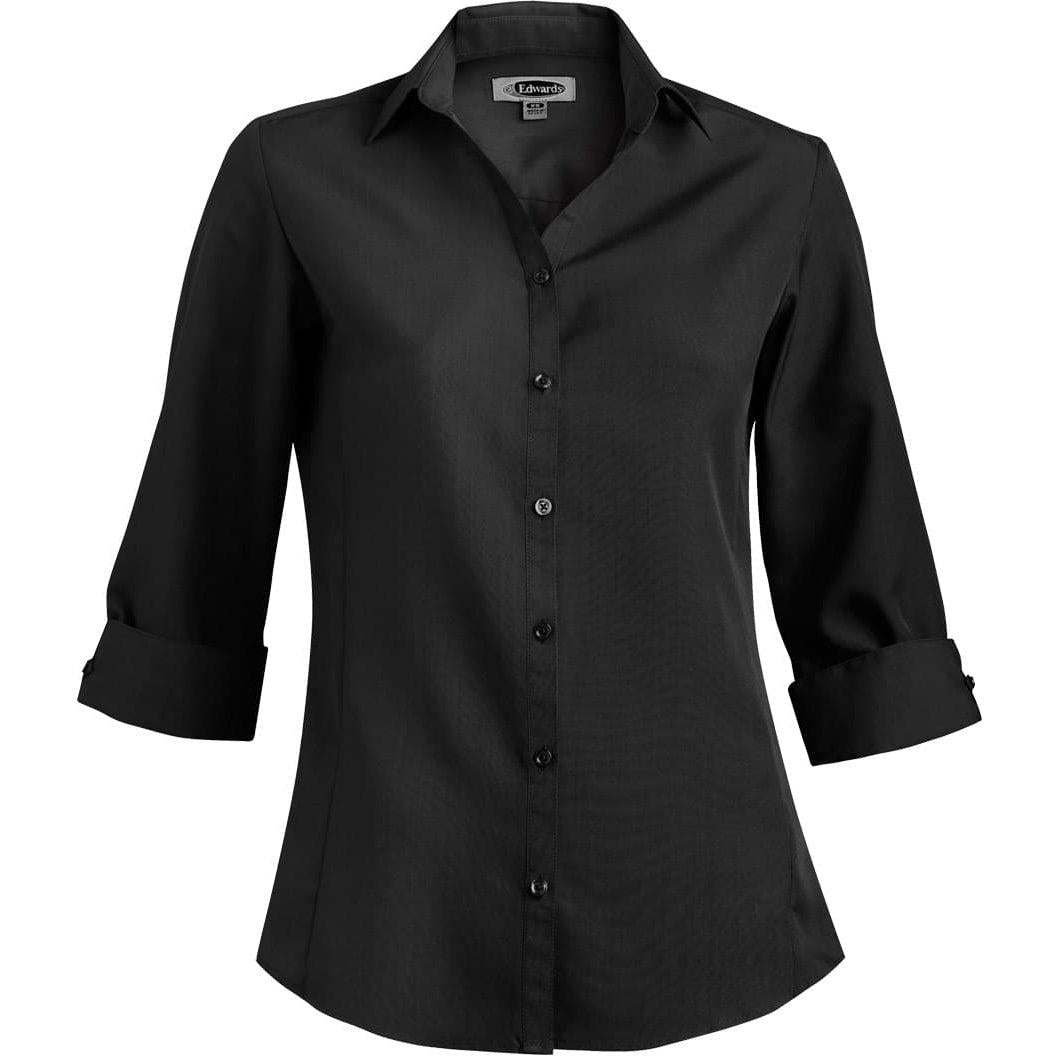 no-logo Edwards Women's Bastiste 3/4 Sleeve Shirt-Dress Shirts-Edwards-Black-XS-Thread Logic
