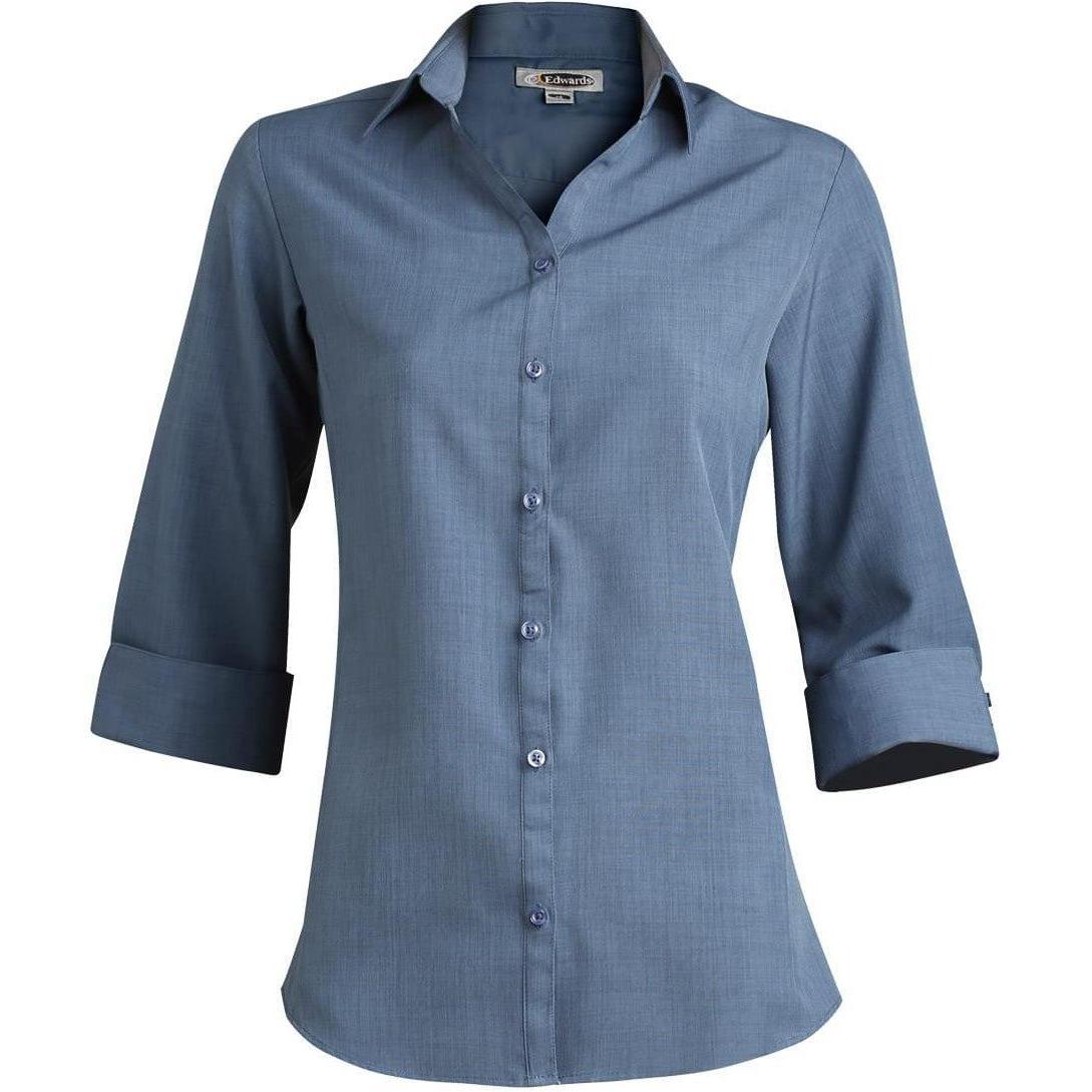 no-logo Edwards Women's Bastiste 3/4 Sleeve Shirt-Dress Shirts-Edwards-Riviera Blue-XS-Thread Logic