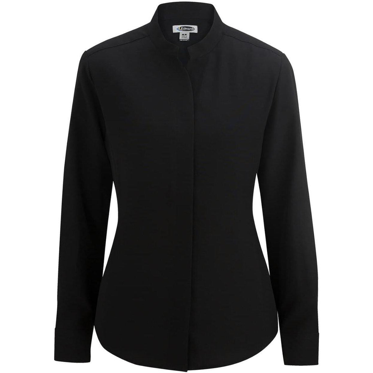 no-logo Edwards Women's Bastiste Stand Up Collar Shirt-Dress Shirts-Edwards-Black-XS-Thread Logic