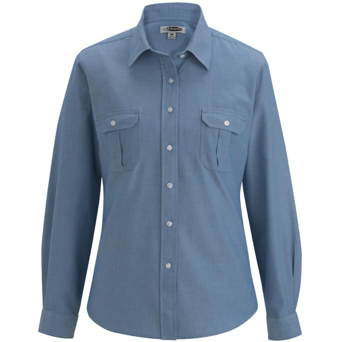 no-logo Edwards Women's Chambrey Roll Up Sleeve Shirt-Dress Shirts-Edwards-Chambray Light Blue (Discontinued)-XS-Thread Logic