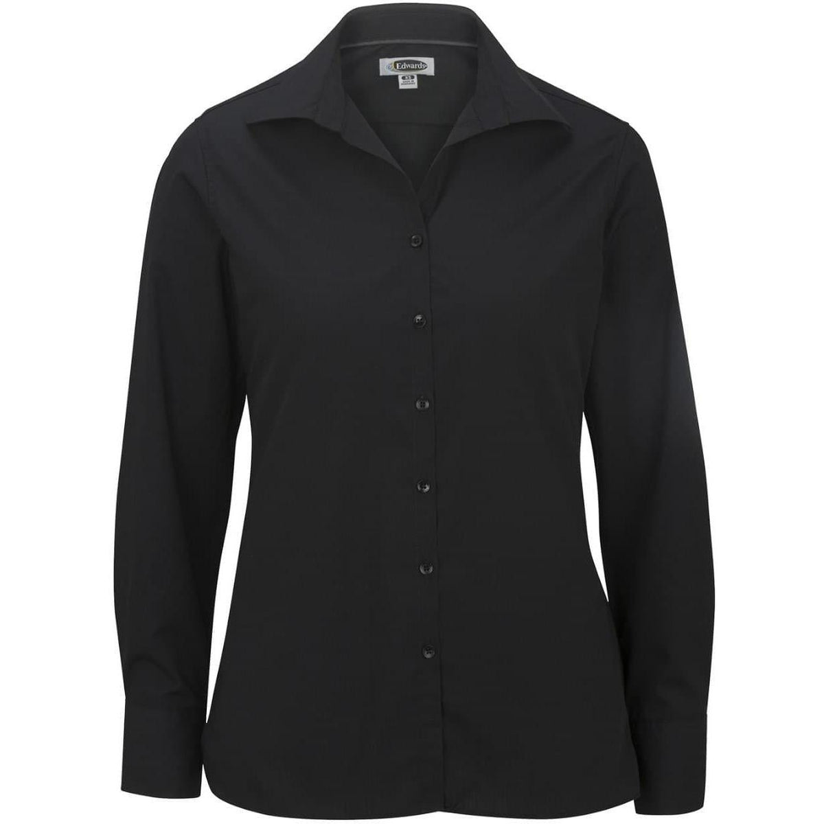 no-logo Edwards Ladies Lightweight Open Neck Poplin Blouse Long Sleeve