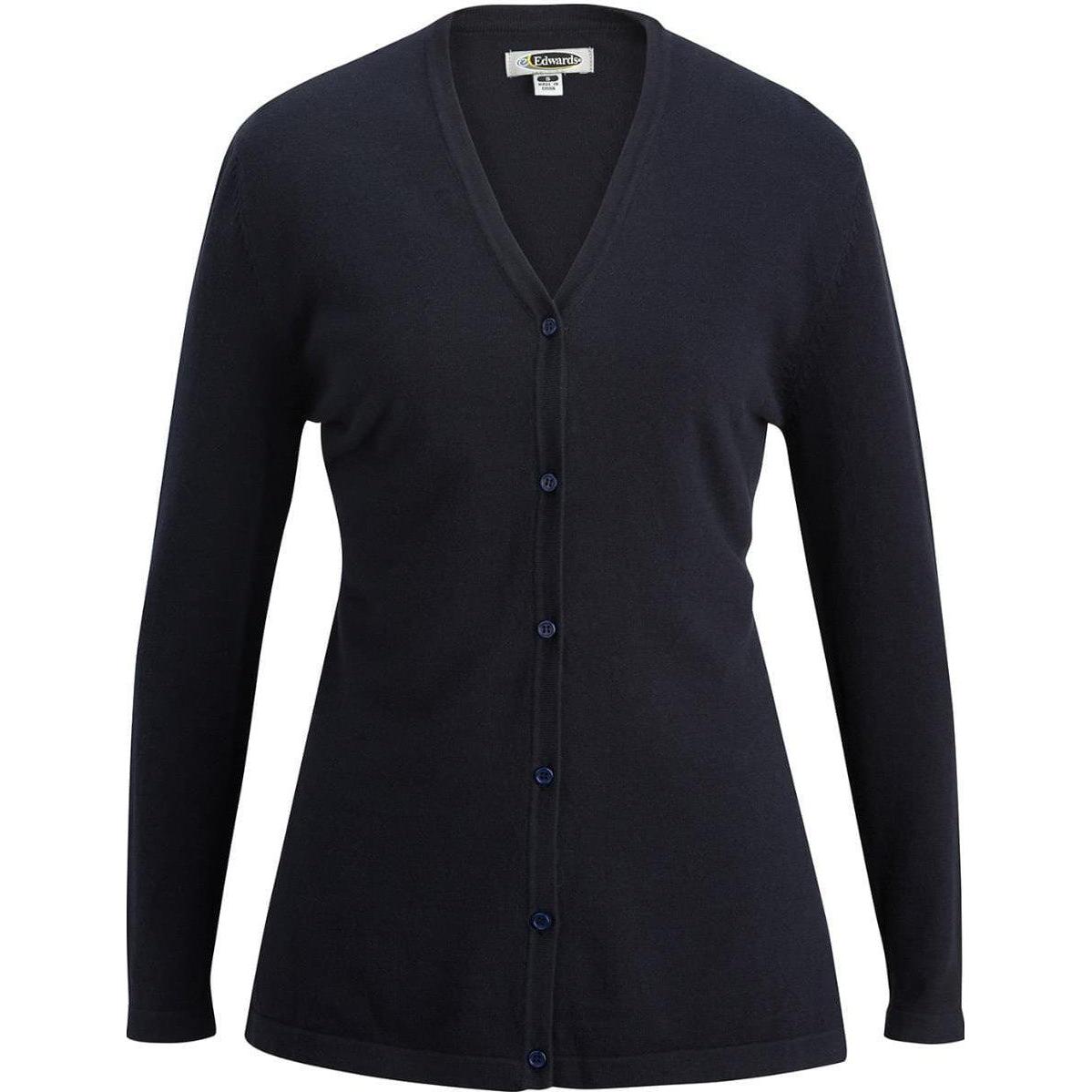 logo-left Edwards Women's V-Neck Fine Gauge Long Cardigan Sweater-Sweaters-Edwards-Navy-XS-Thread Logic