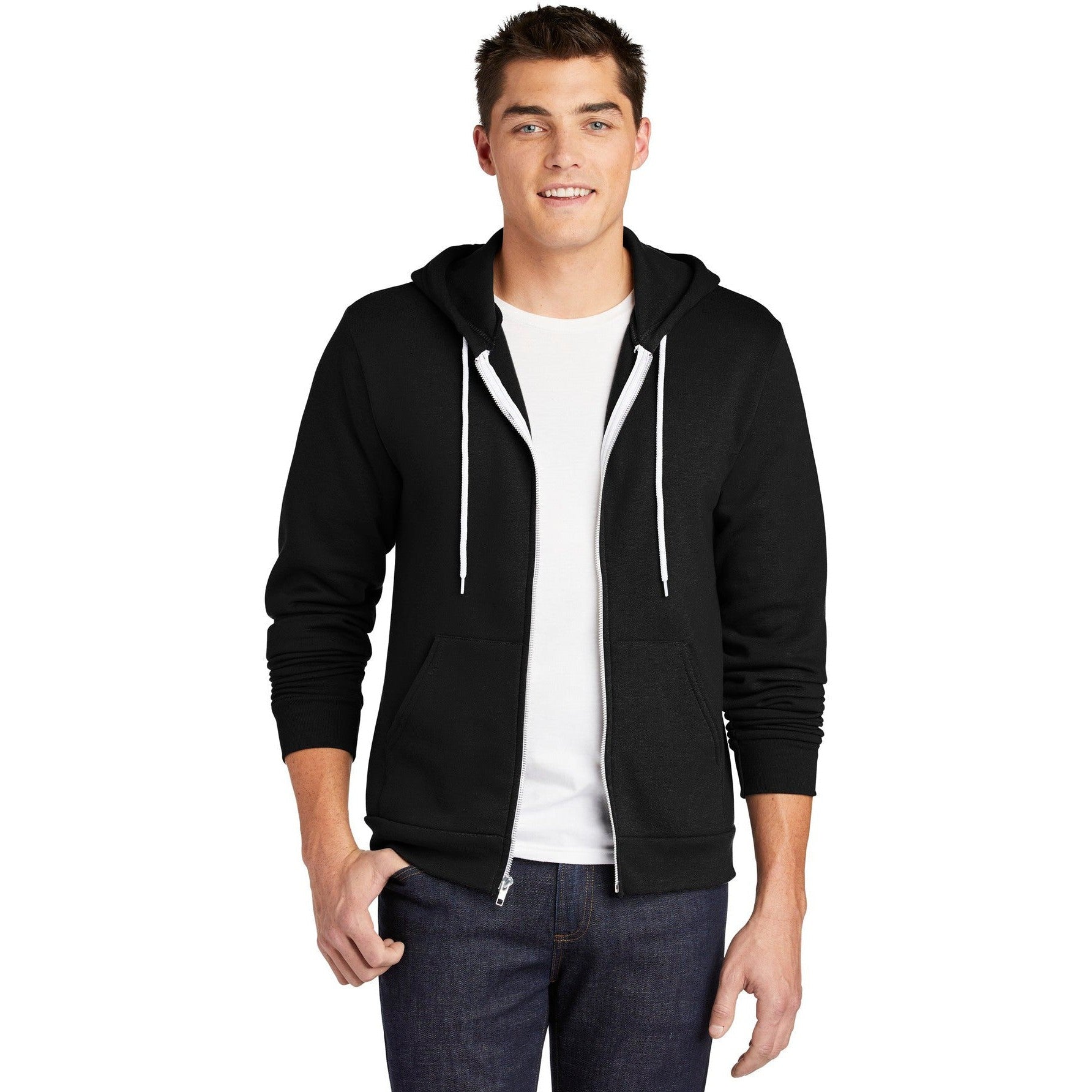 no-logo CLOSEOUT - American Apparel USA Collection Flex Fleece Zip Hoodie-American Apparel-Black-S-Thread Logic