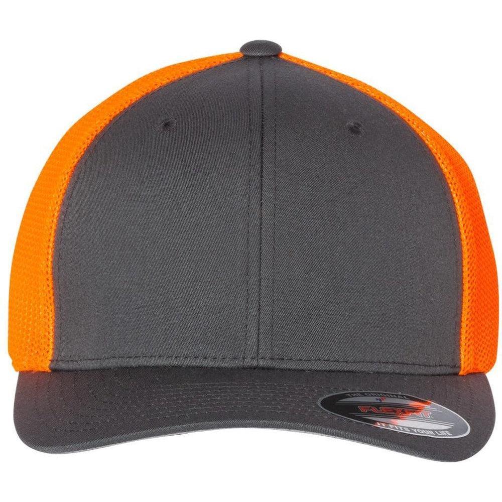 no-logo Flexfit Trucker Cap-Headwear-Flexfit-Charcoal/Neon Orange-OSFA-Thread Logic
