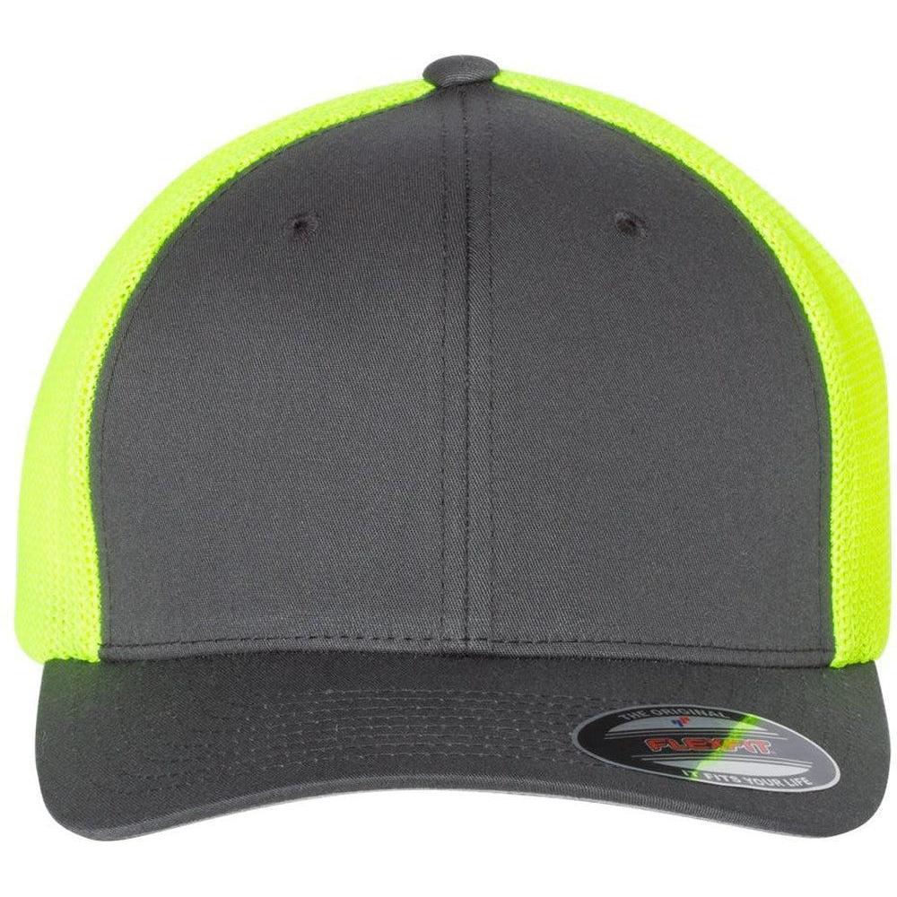 no-logo Flexfit Trucker Cap-Headwear-Flexfit-Charcoal/Neon Yellow-OSFA-Thread Logic