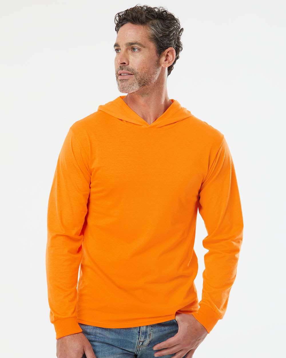 no-logo Fruit of the Loom HD Cotton™ Jersey Hooded T-Shirt-T-Shirts - Long Sleeve-Fruit of the Loom-Thread Logic