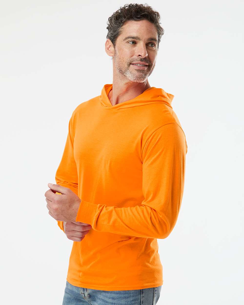 no-logo Fruit of the Loom HD Cotton™ Jersey Hooded T-Shirt-T-Shirts - Long Sleeve-Fruit of the Loom-Thread Logic