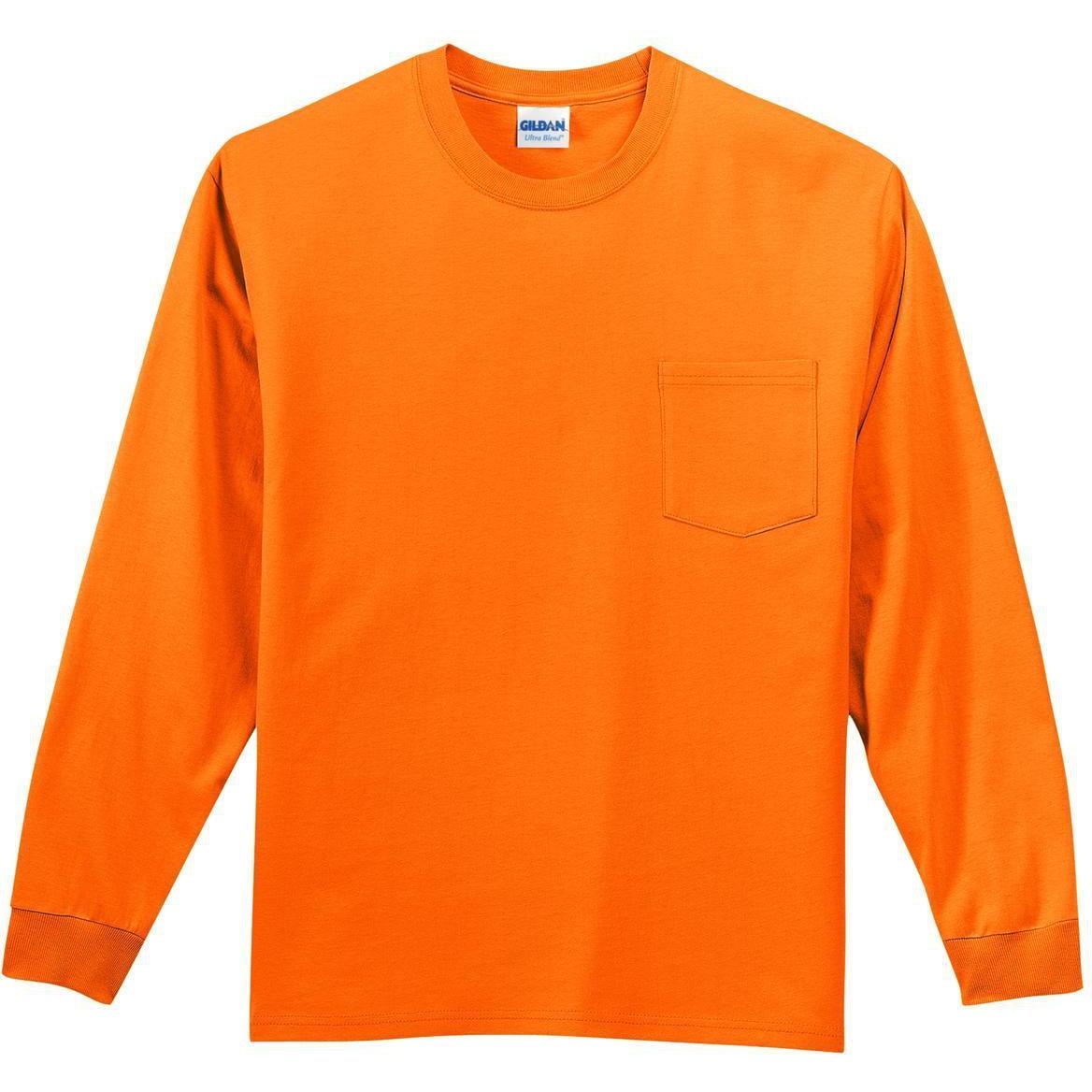 no-logo Gildan Ultra Cotton 100% Cotton Long Sleeve T-Shirt with Pocket