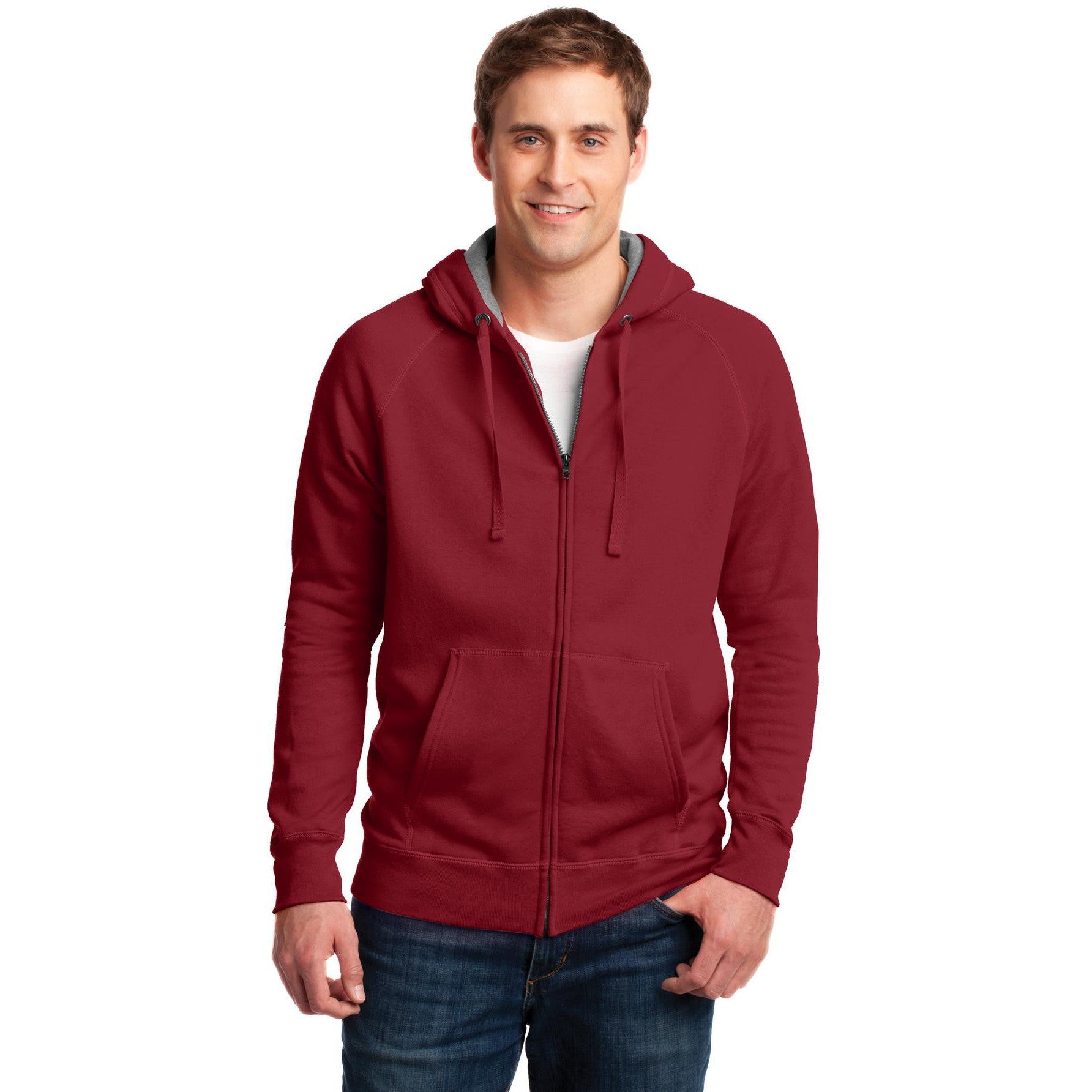 no-logo CLOSEOUT - Hanes Nano Full-Zip Hooded Sweatshirt-Hanes-Vintage Red-S-Thread Logic