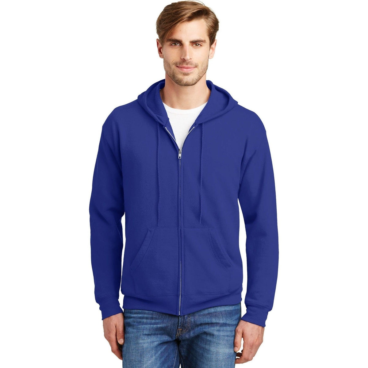 no-logo Hanes EcoSmart Full-Zip Hooded Sweatshirt-Full Zips-Hanes-Thread Logic