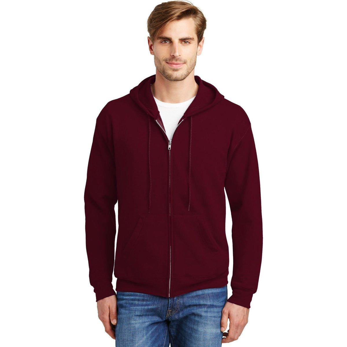 no-logo Hanes EcoSmart Full-Zip Hooded Sweatshirt-Full Zips-Hanes-Thread Logic
