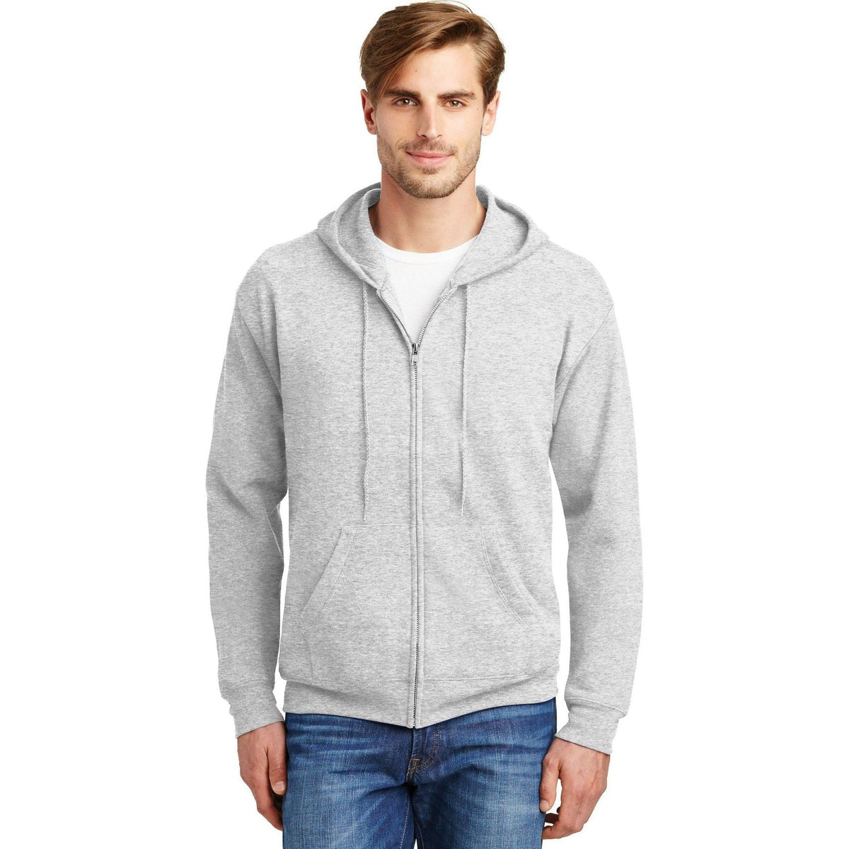 no-logo Hanes EcoSmart Full-Zip Hooded Sweatshirt-Full Zips-Hanes-Thread Logic