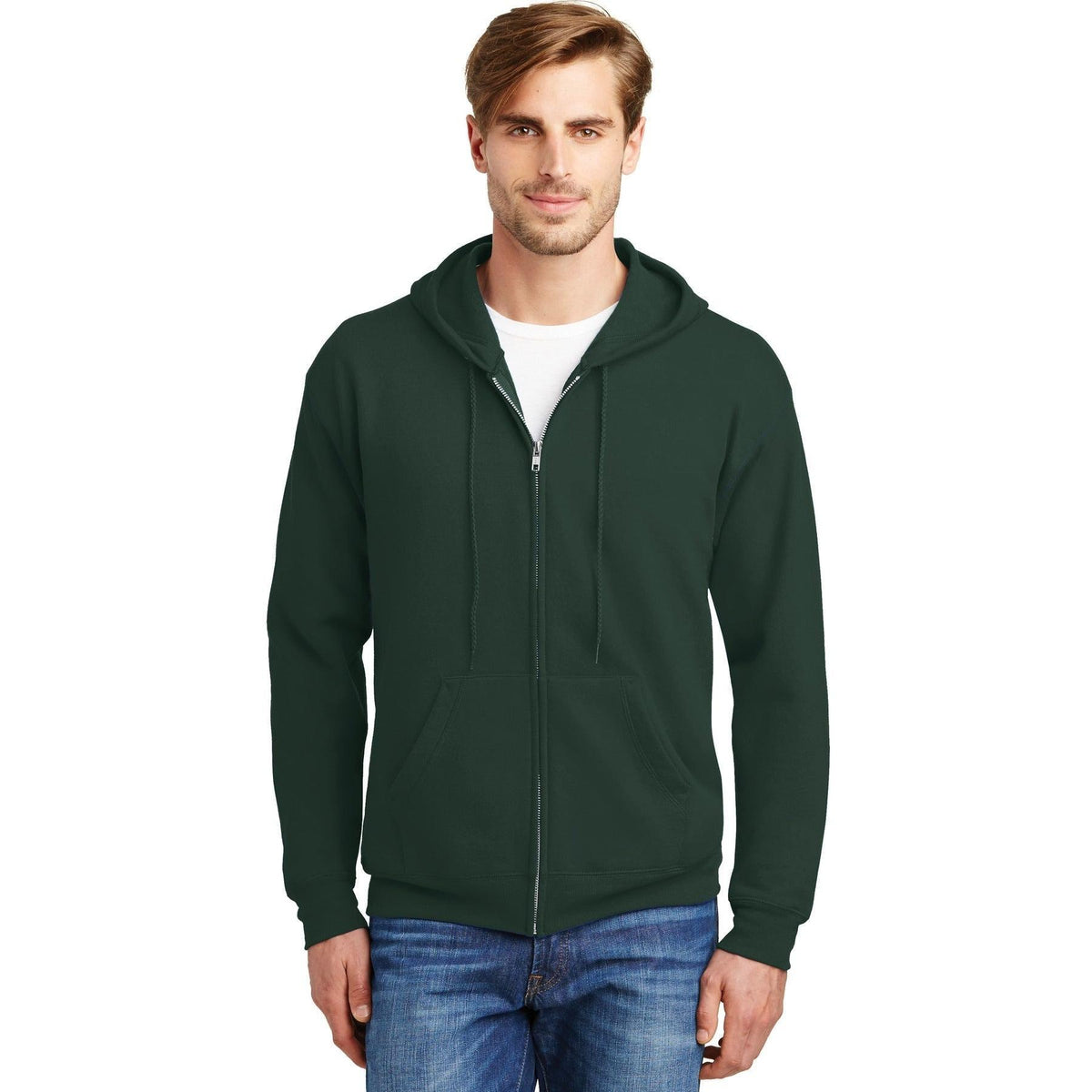 no-logo Hanes EcoSmart Full-Zip Hooded Sweatshirt-Full Zips-Hanes-Thread Logic